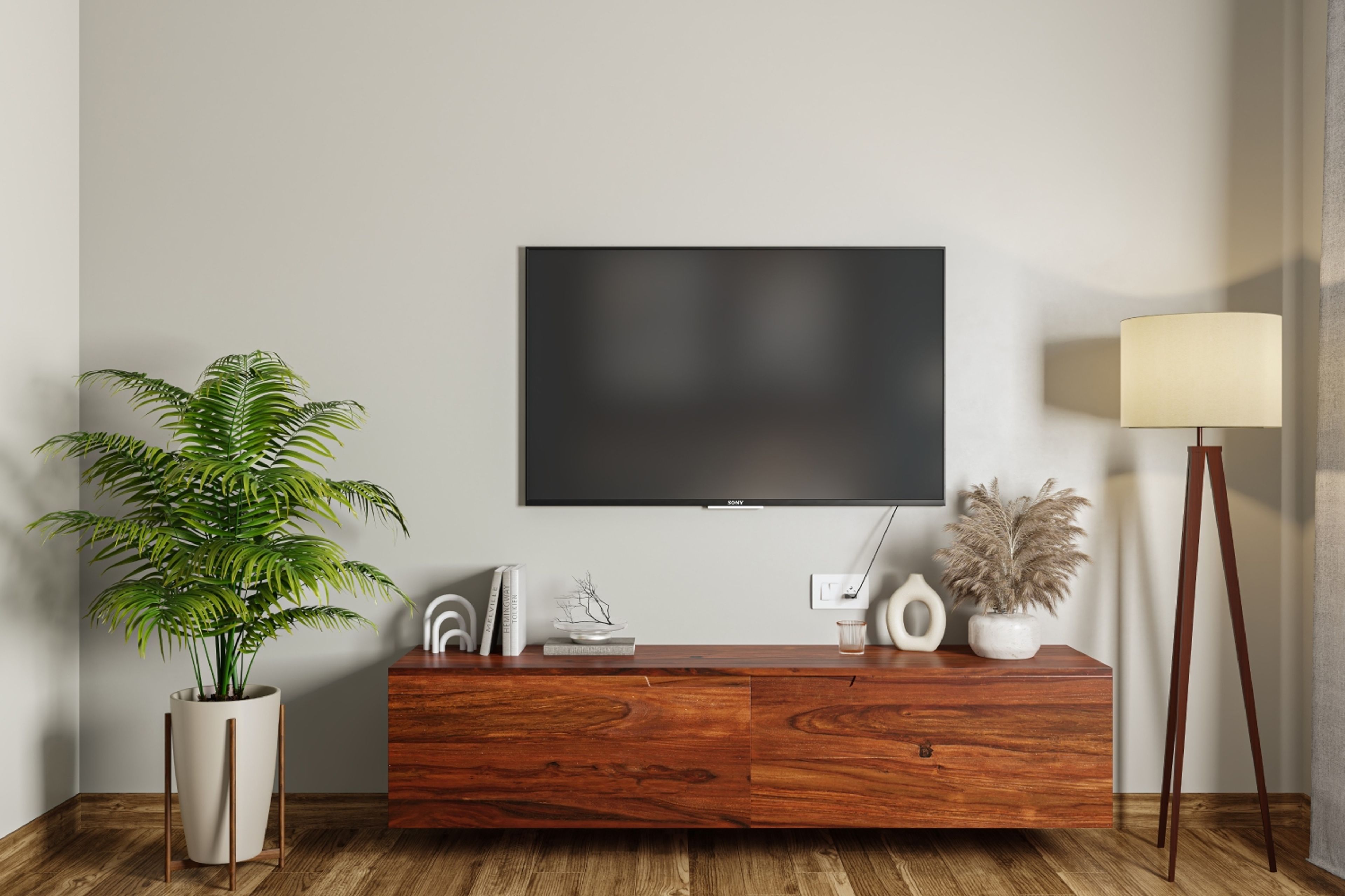 Mid-Century Modern Grey Wall Paint Design For Living Rooms