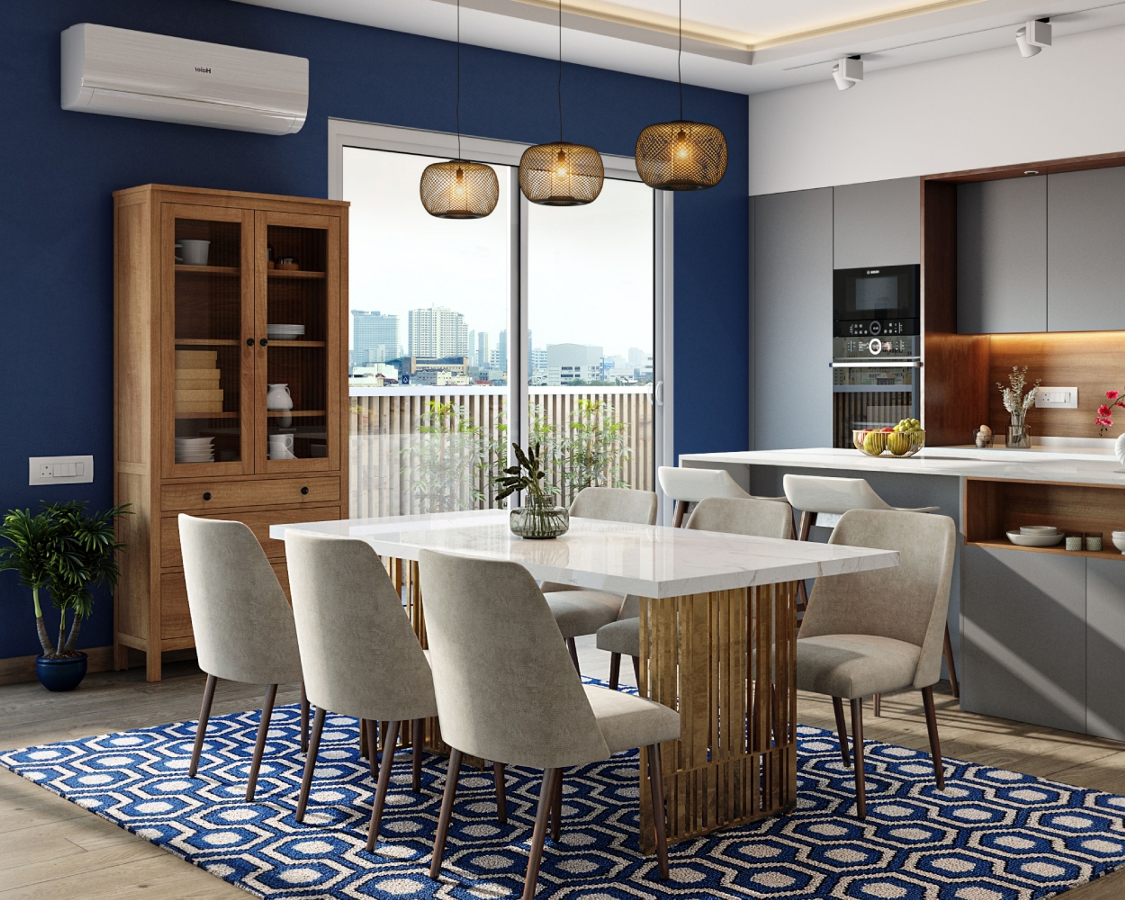 Contemporary Dark Blue Wall Paint Design For Dining Rooms