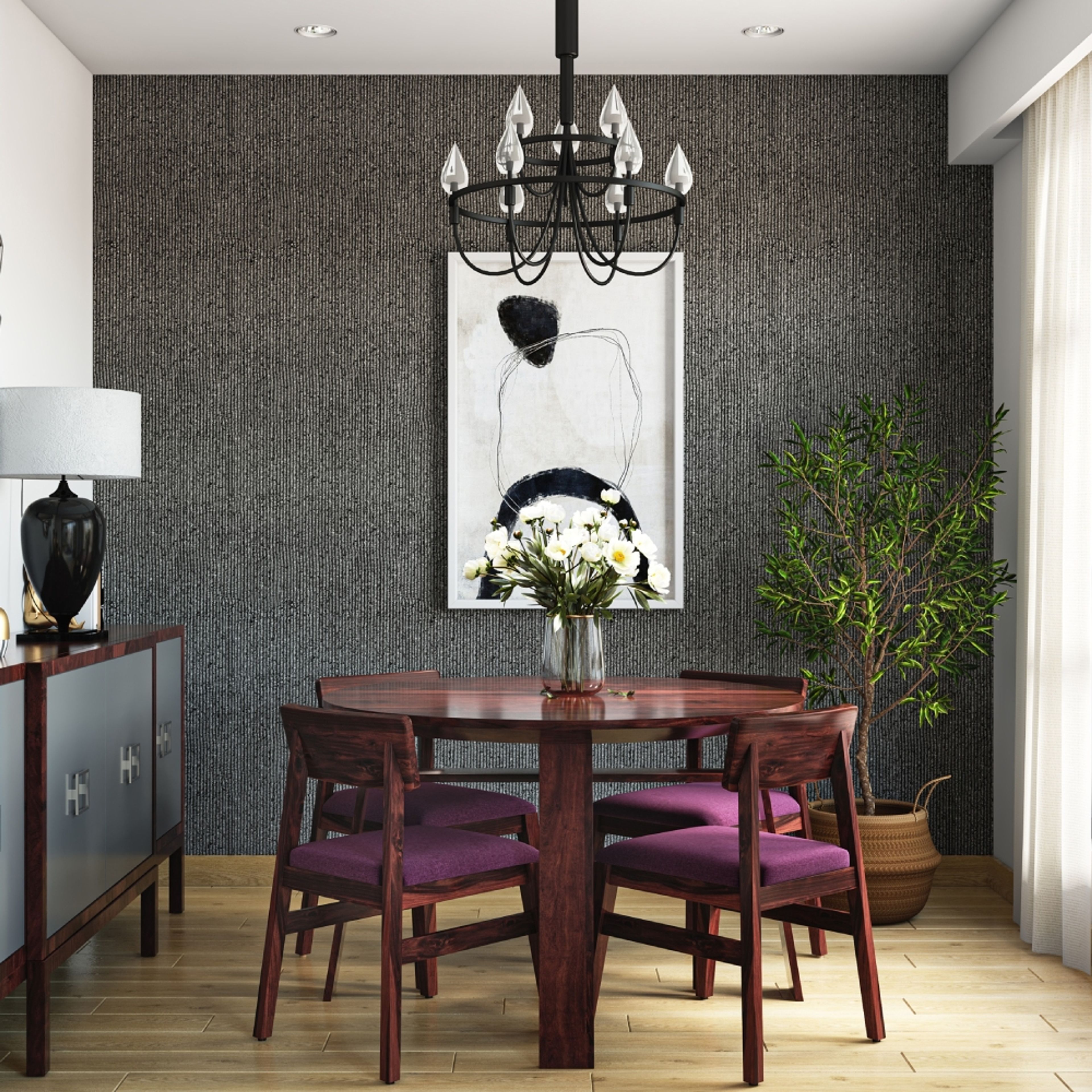 Mid-century modern dark grey and white wallpaper for dining rooms - Livspace