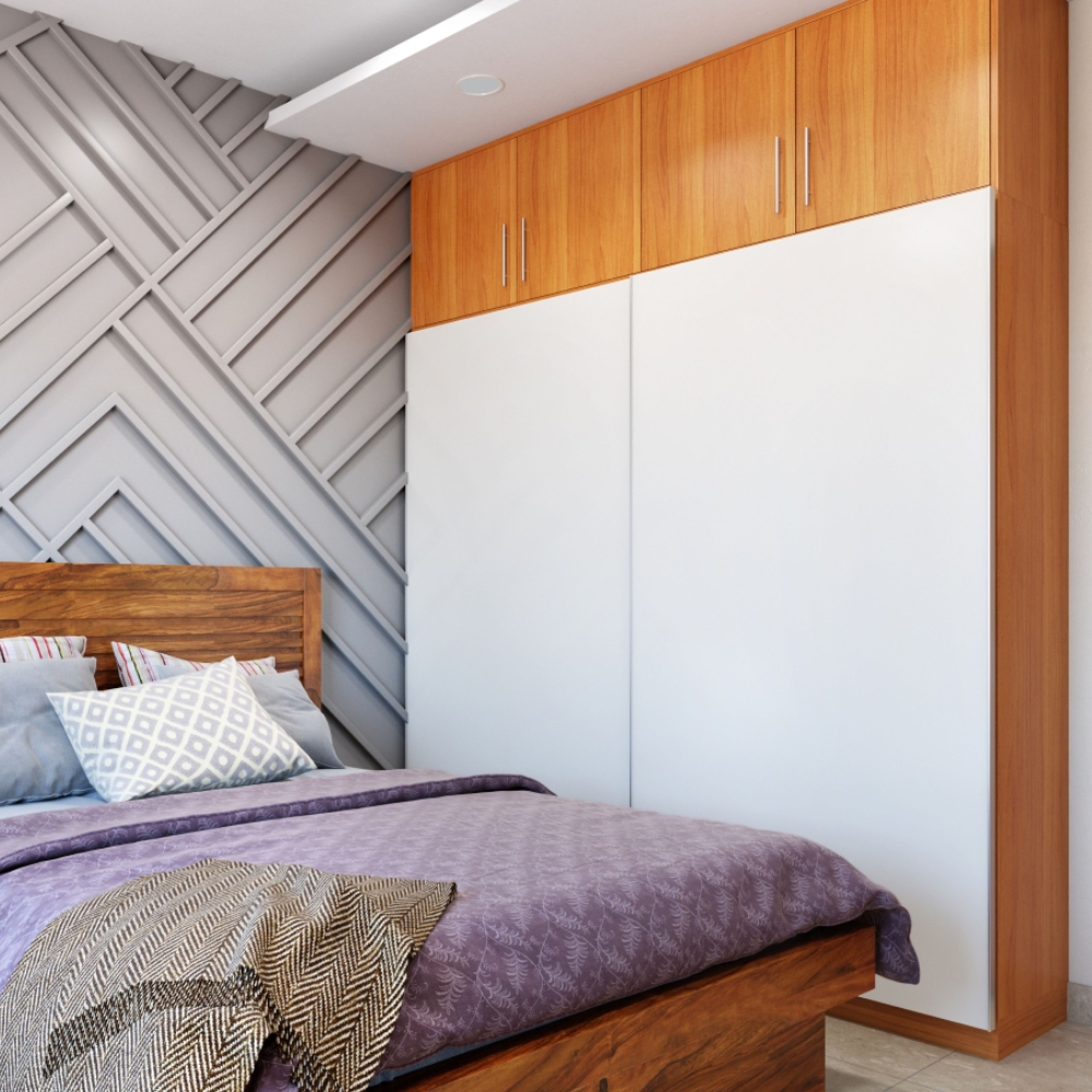 Modern Sliding Door Wardrobe Design In White And Wood For Bedrooms