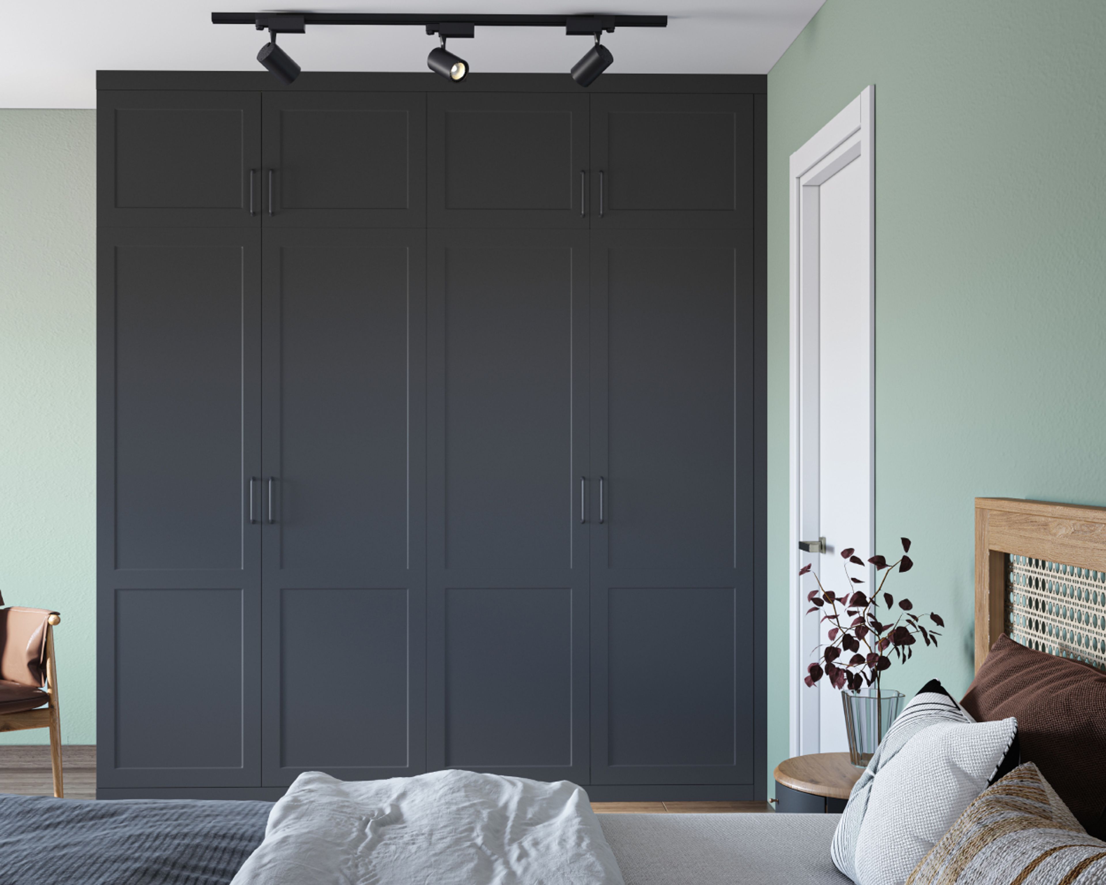 Gothic Grey Modern 4 Door Swing Wardrobe Design