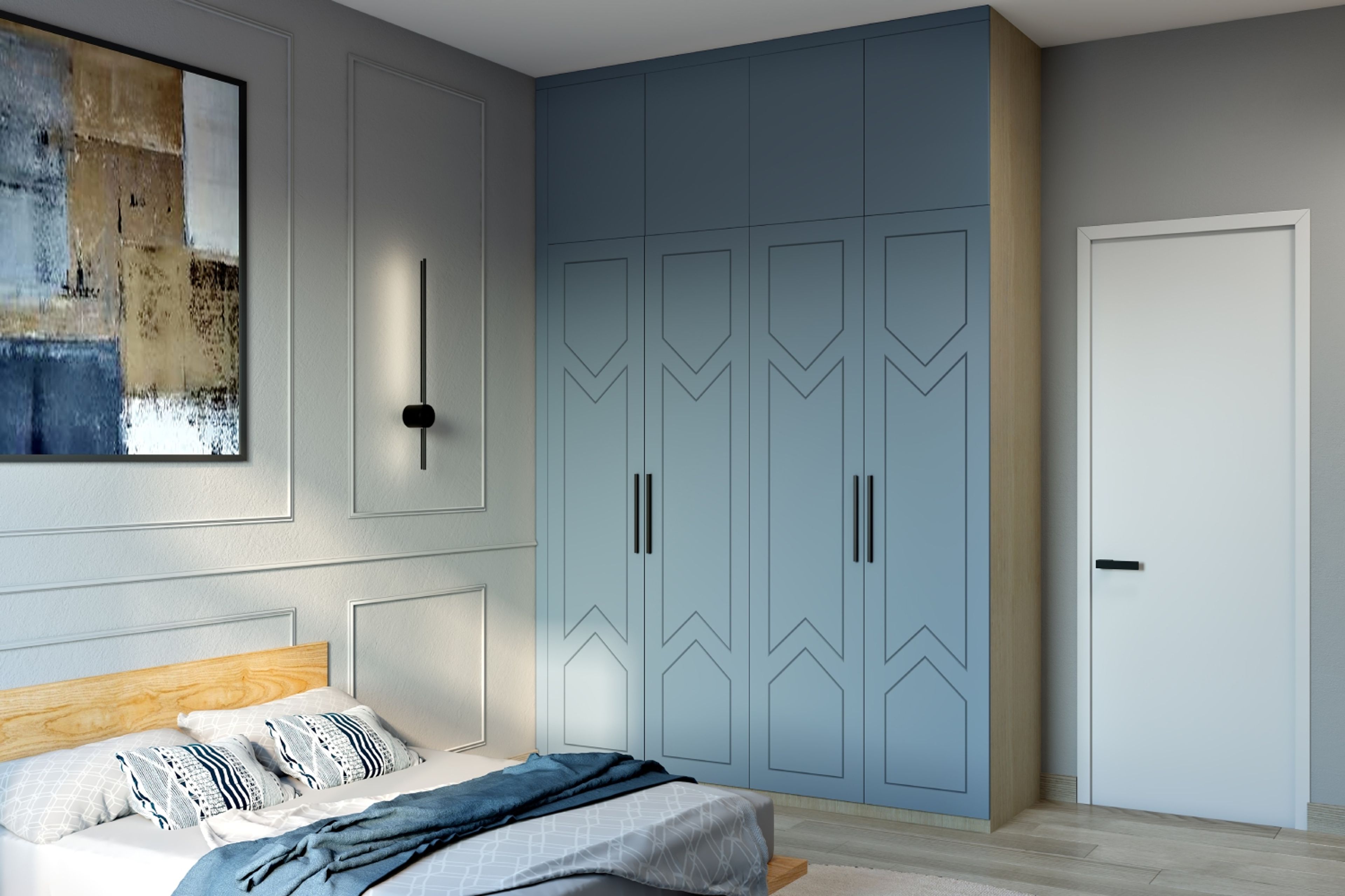 4 Door Denim Suedette Modern Swing Wardrobe Design