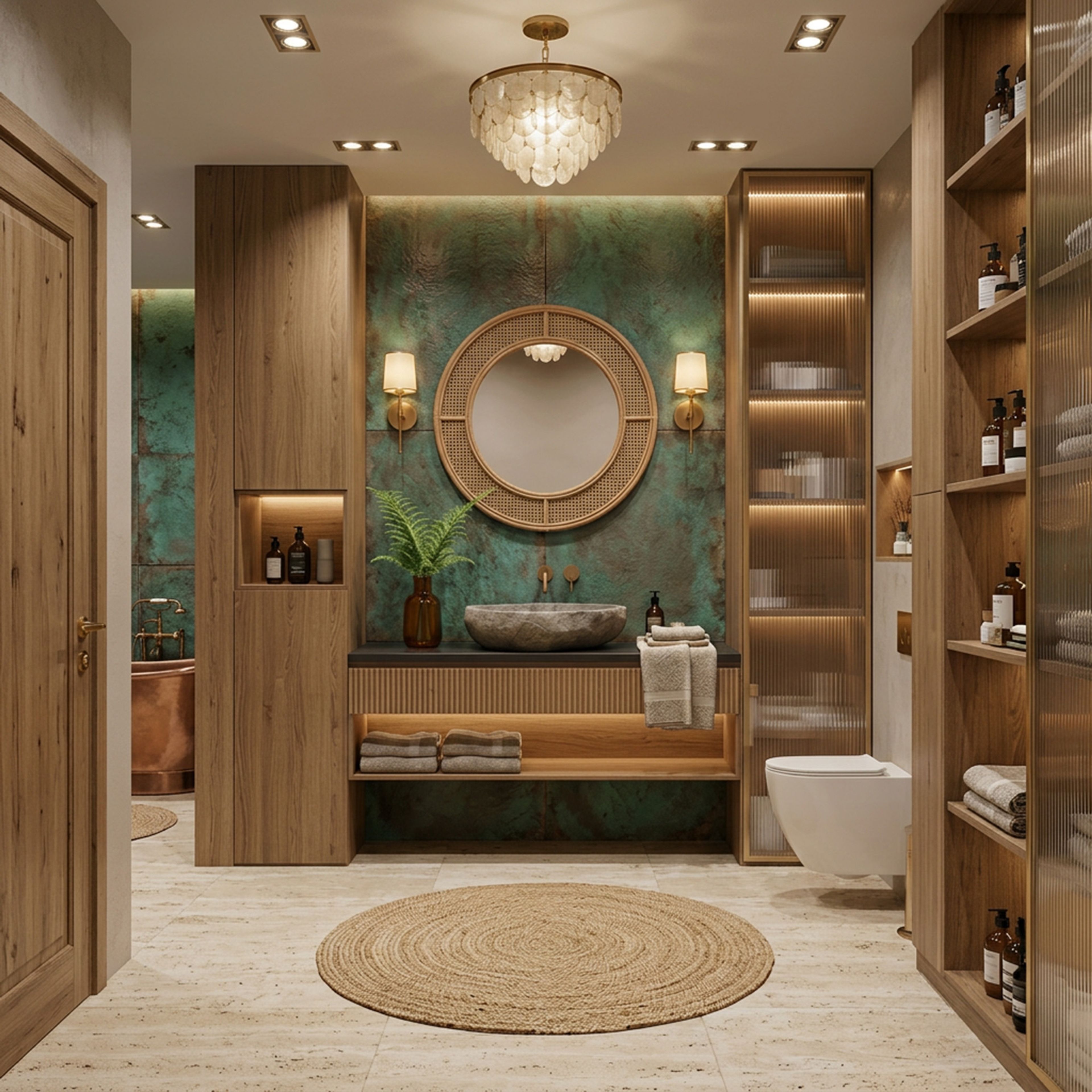 Modern Bathroom Design with Green Textured Accent Feature Walls