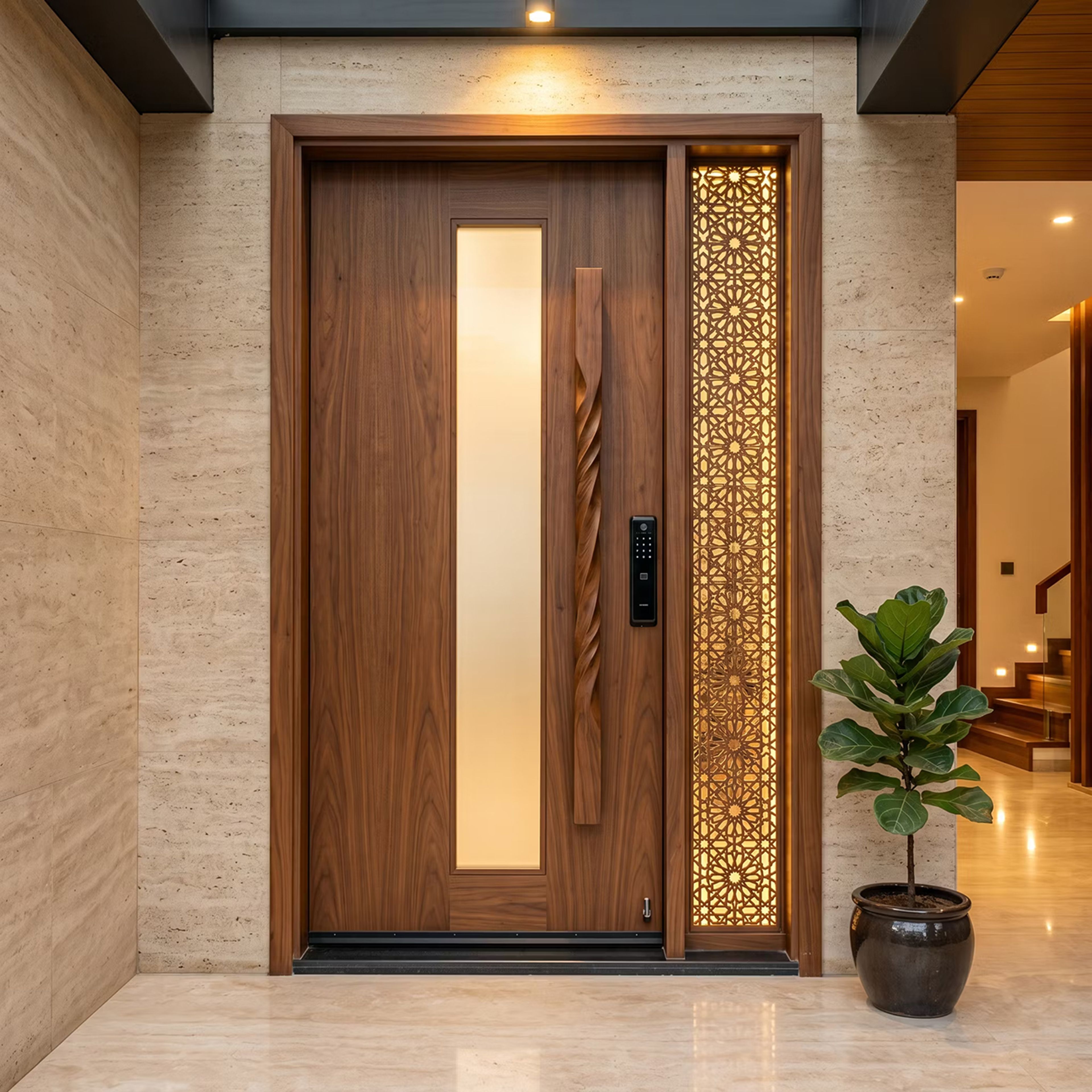 Contemporary Single Swing Entrance Door Design with Matte Finish