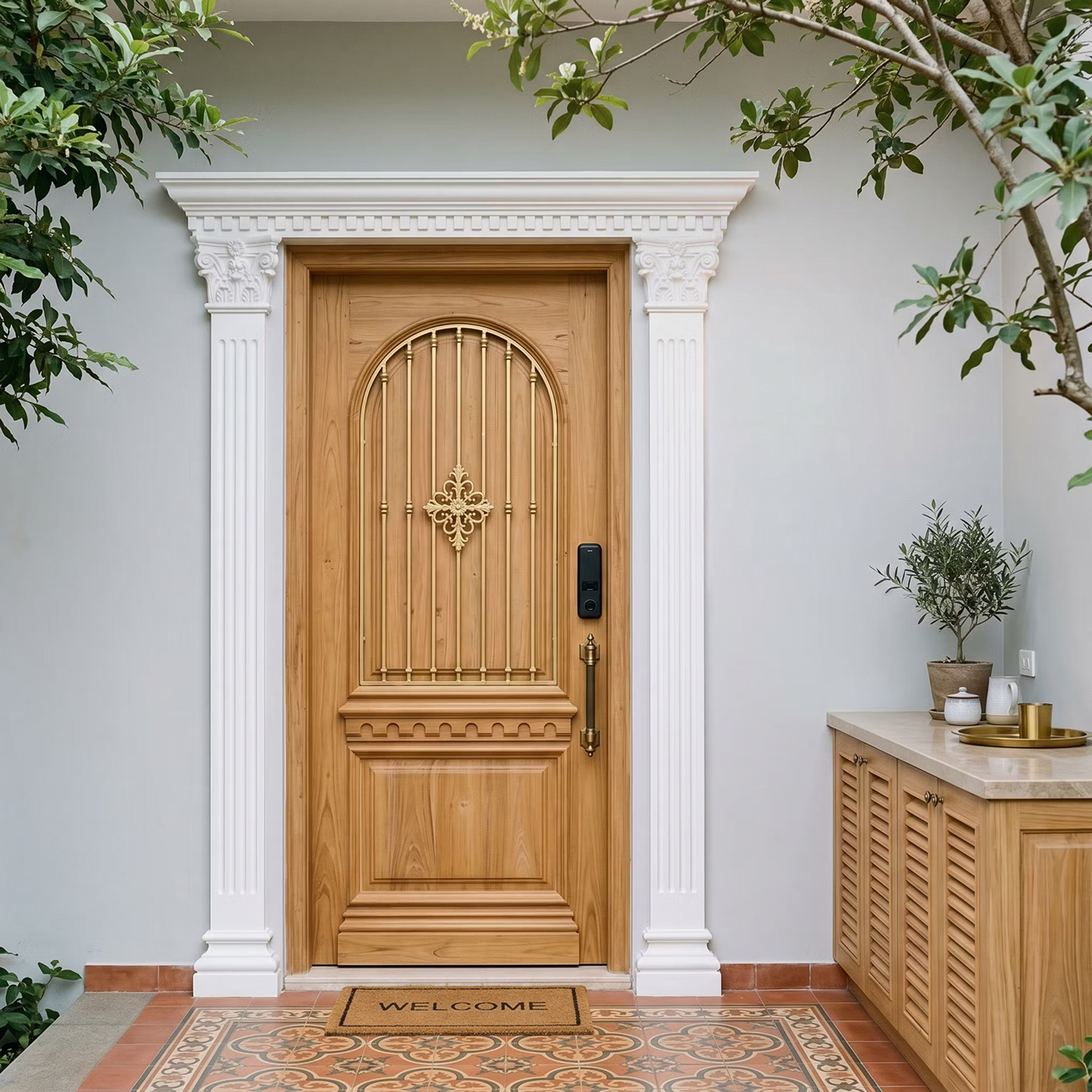 Classic Door Design with Matte Finish Single Swing Entrance Setup