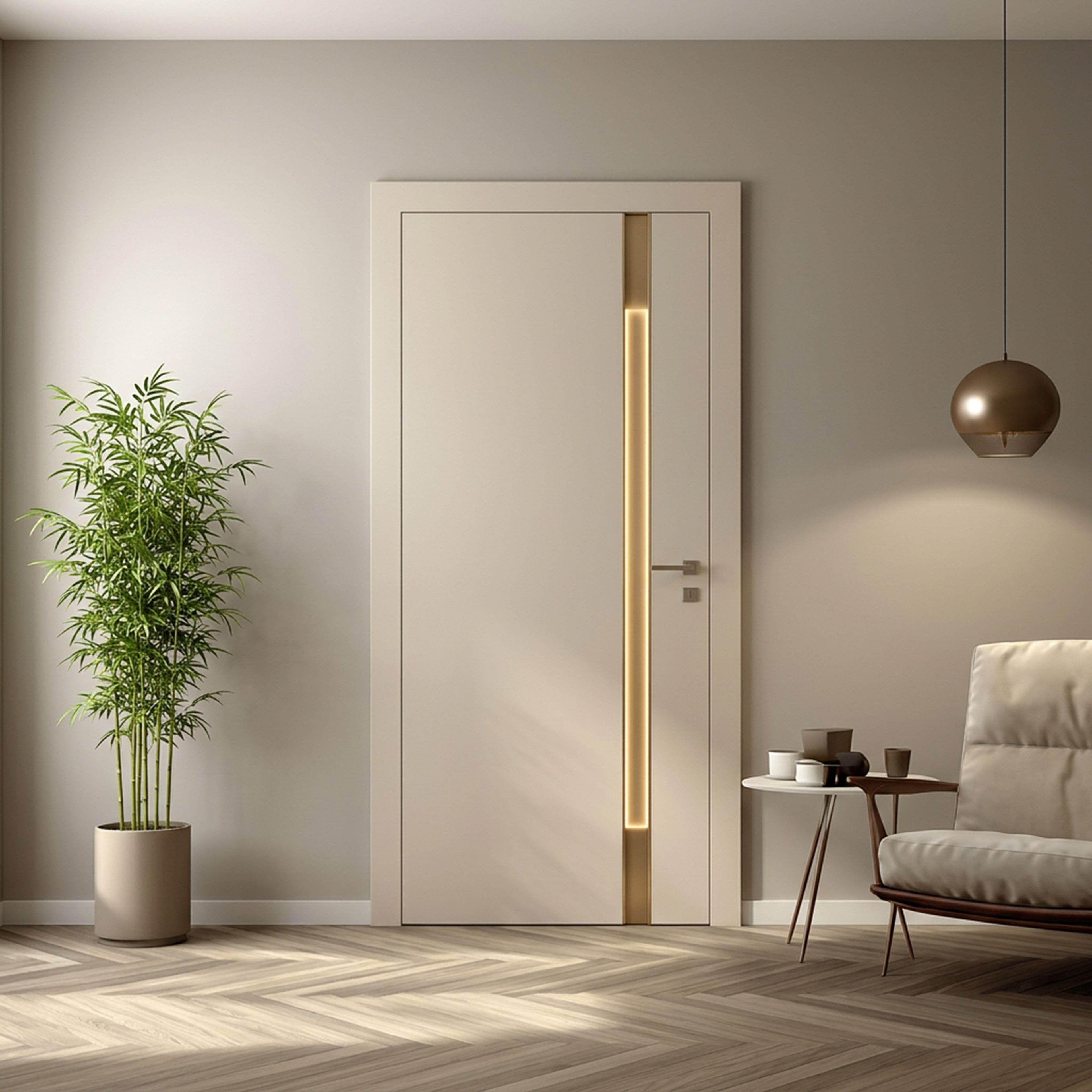 Minimal Door Design with Swing Single Bedroom Entrance Matte Finish Setup