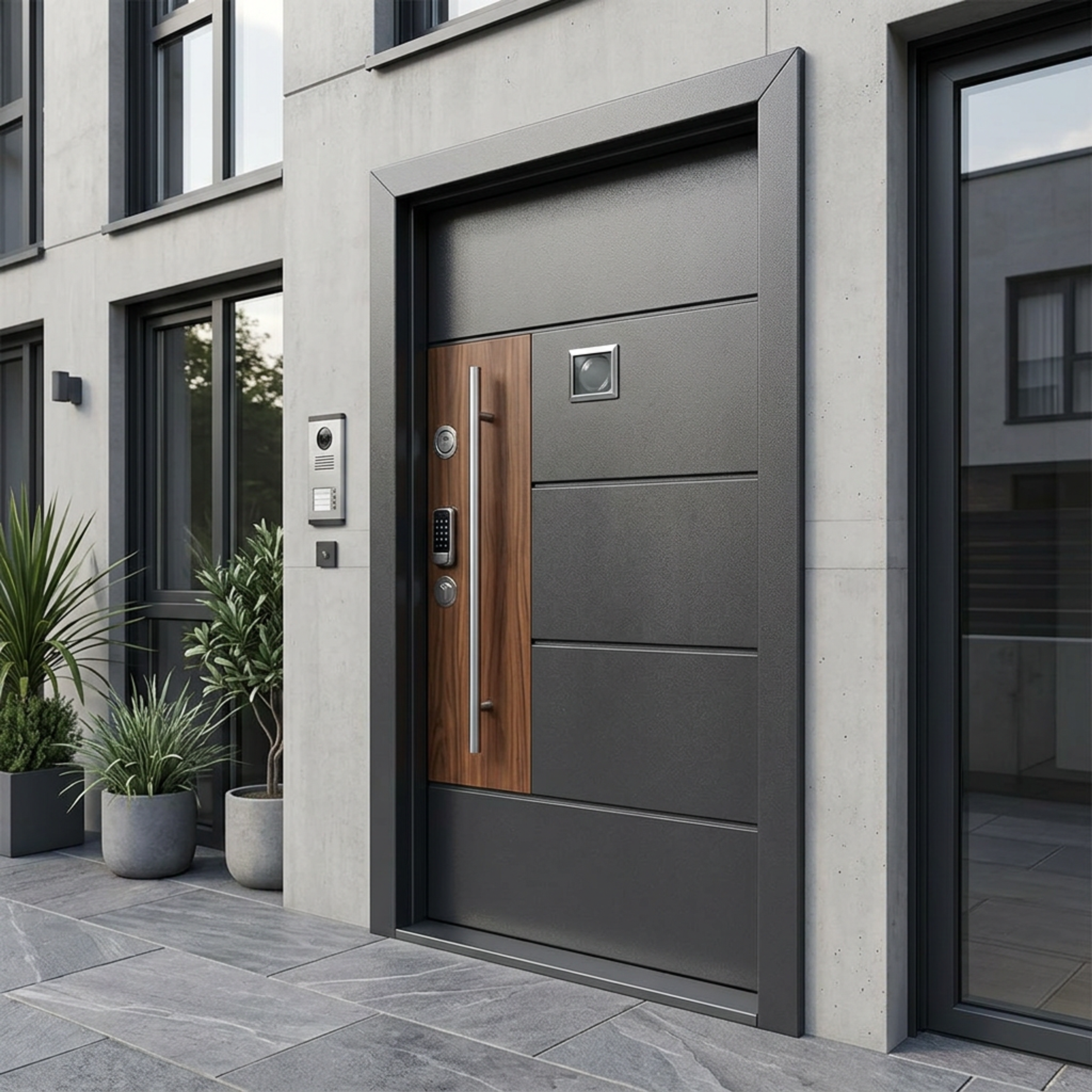 Swing Single Door Contemporary Entrance Door Design with Matte Finish