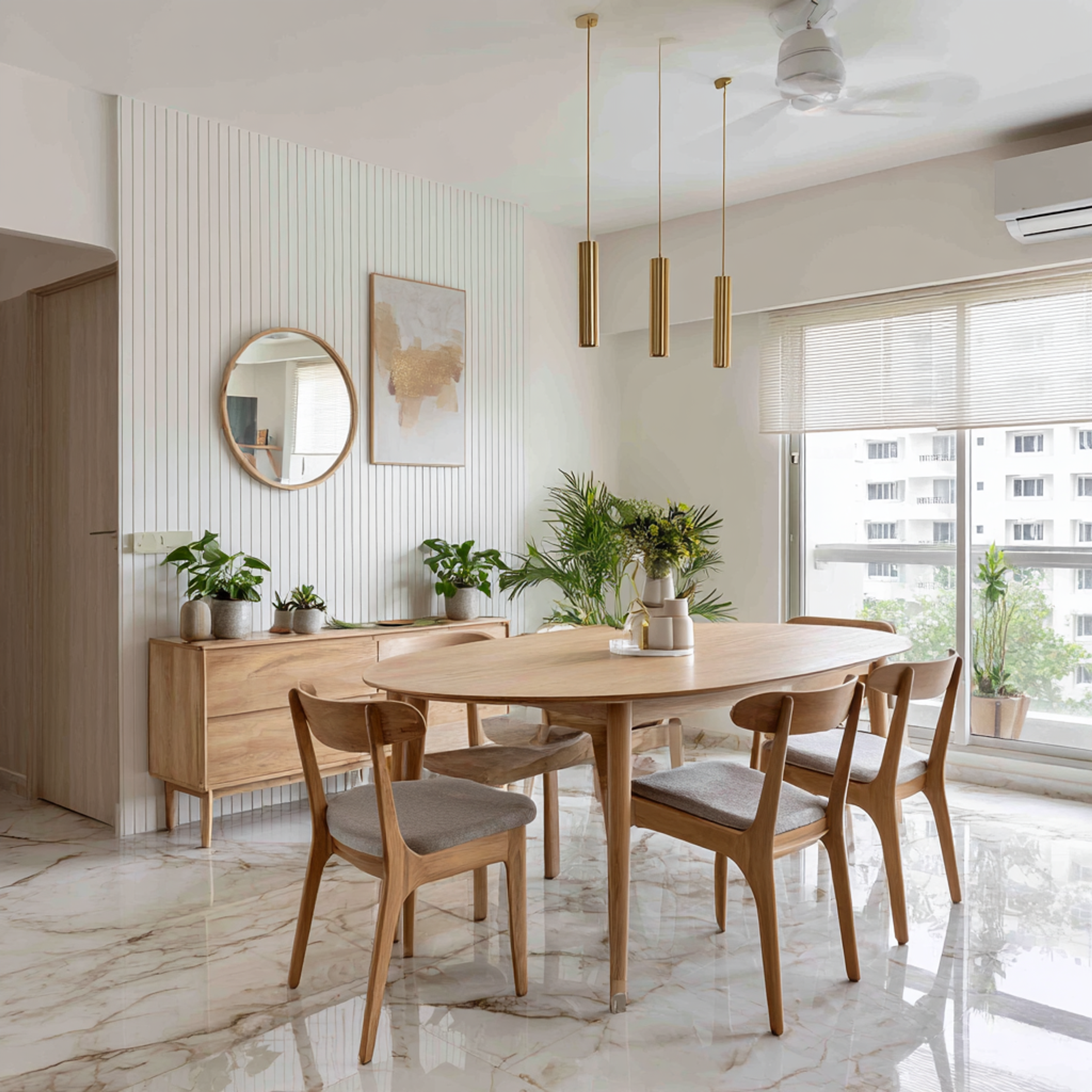 Classic Dining Room Design with Wooden Table and Sideboard Storage