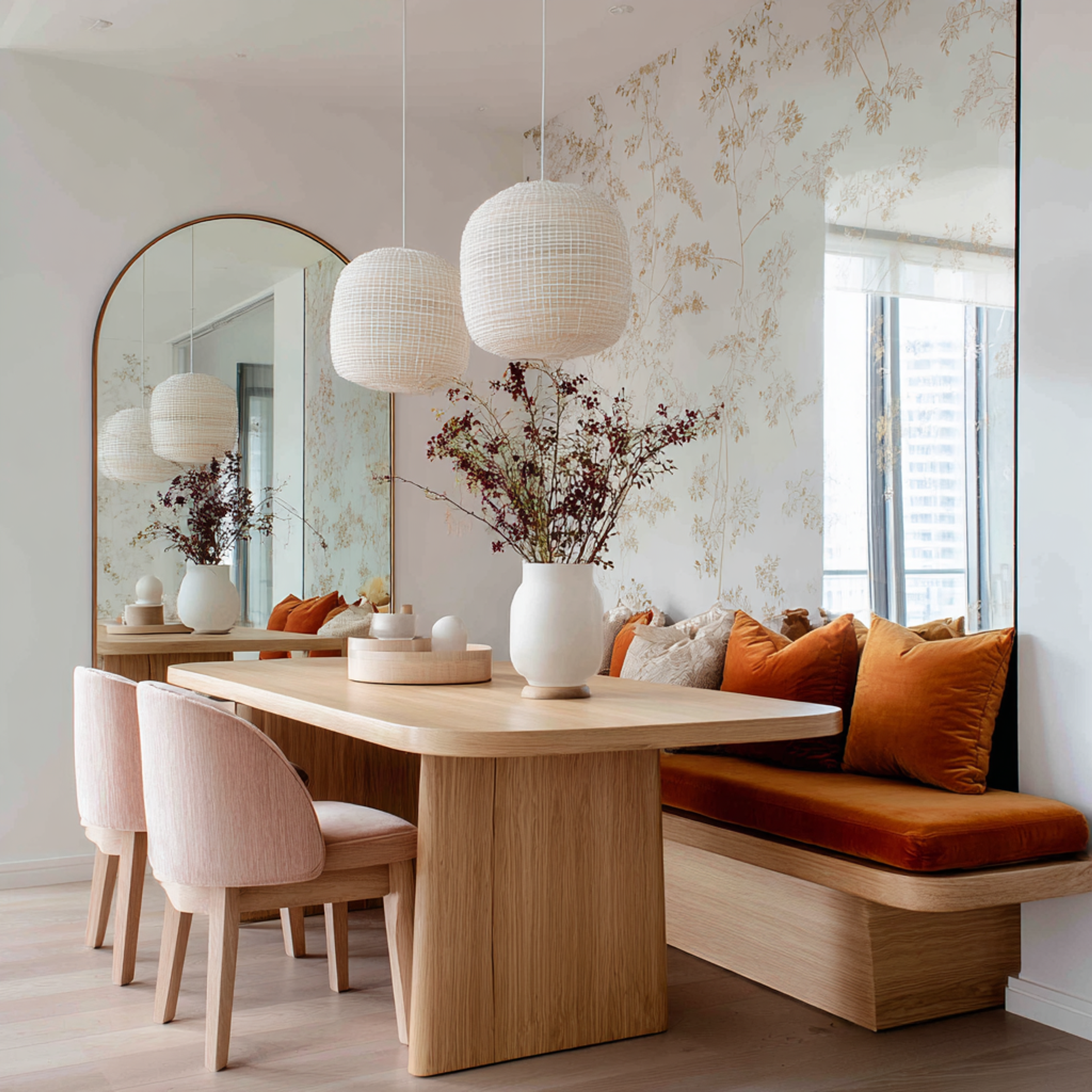 Minimal Dining Room Design with Oak Table and Bench Seating