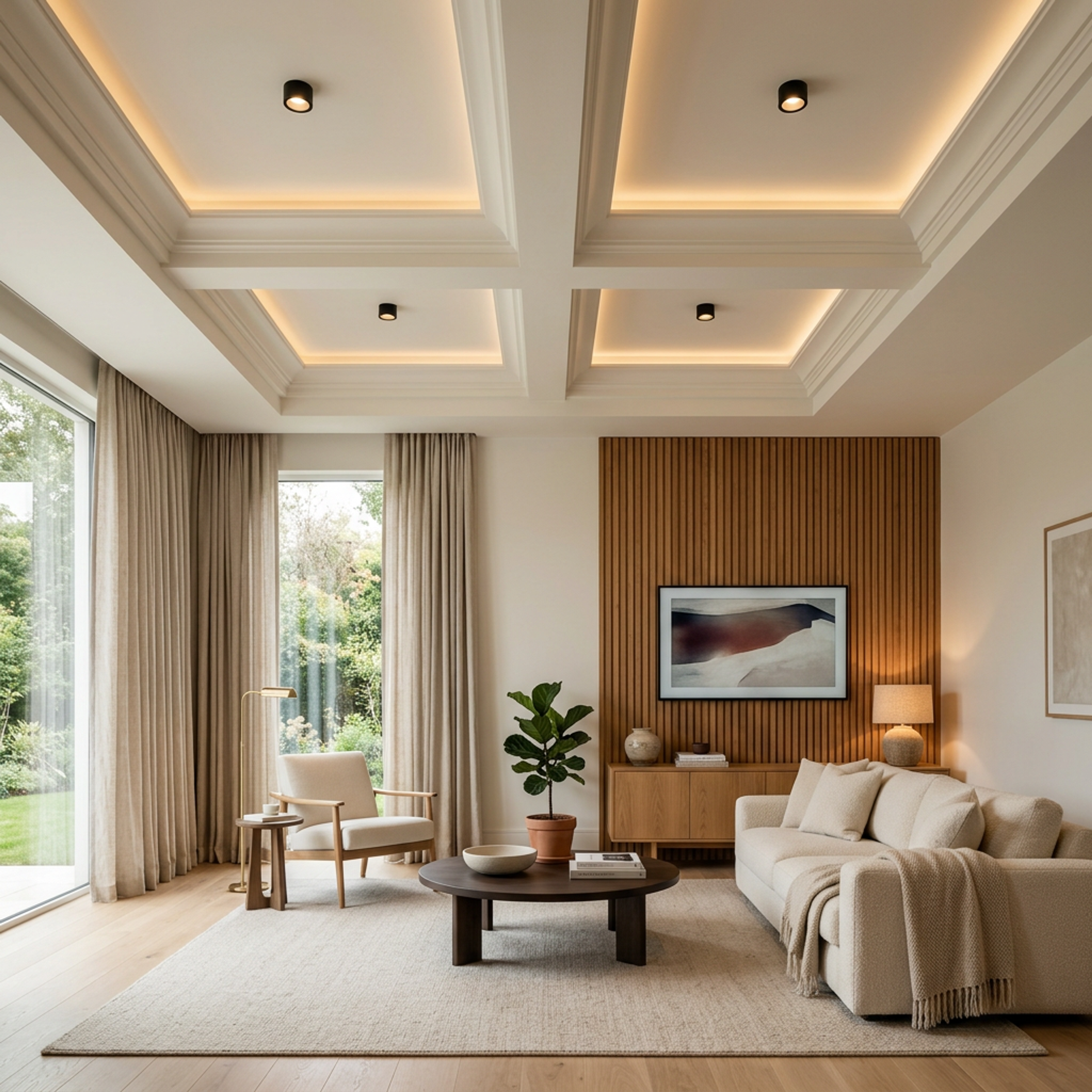 Contemporary Peripheral Gypsum False Ceiling Design with Cove Lights