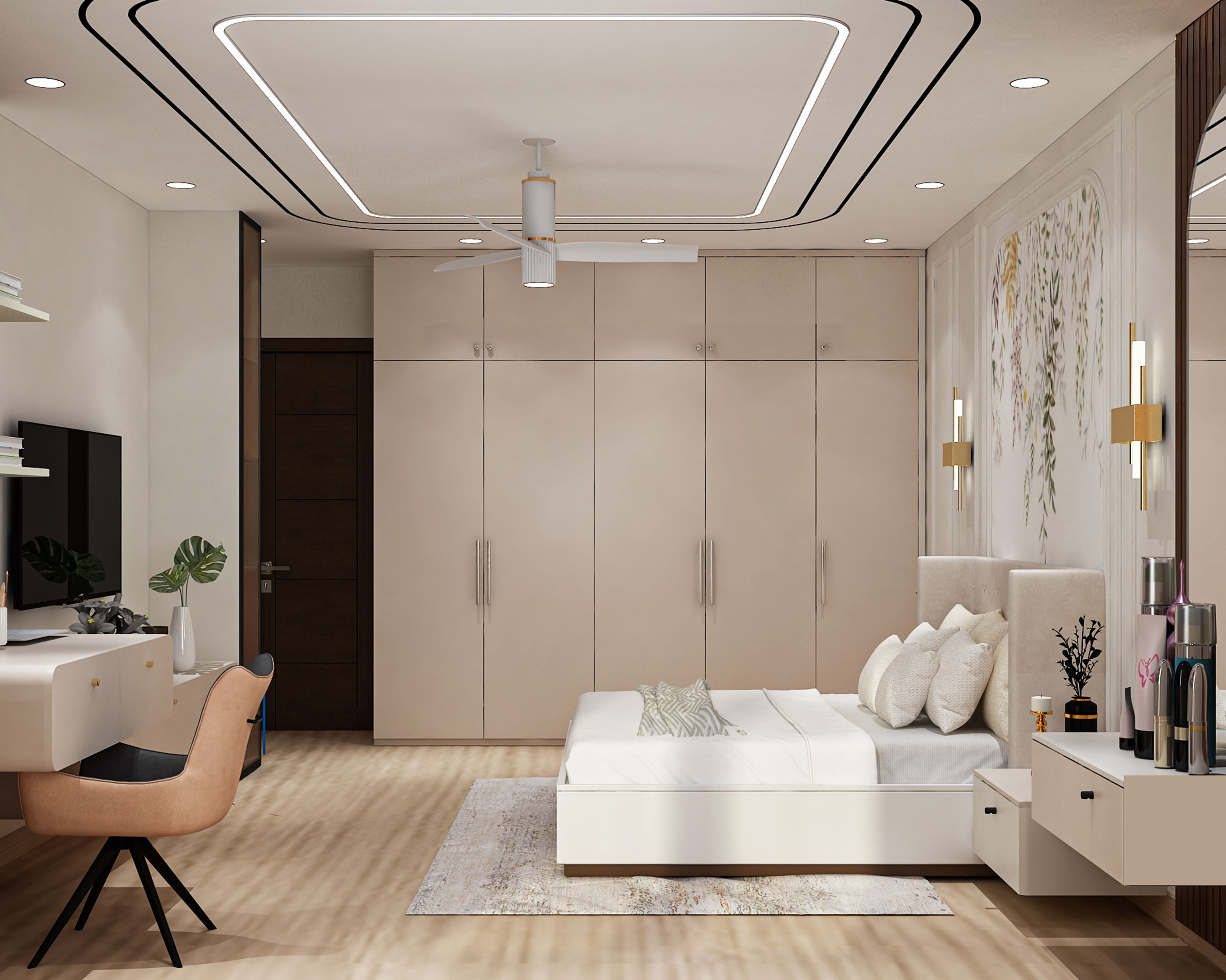 Painted Gypsum False Ceiling Design with Contemporary Concealed Lighting Setup