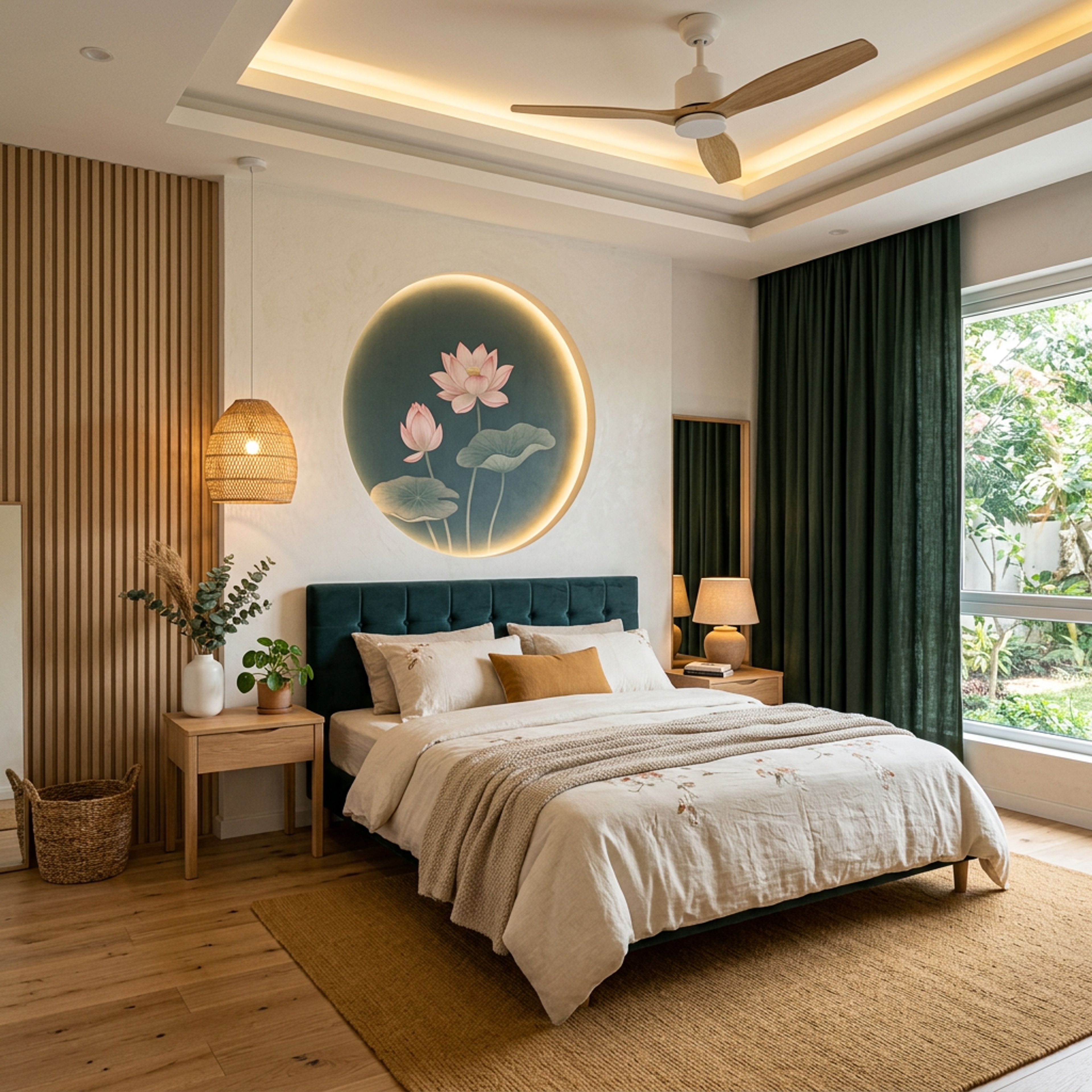 Rectangular Multi-Layered Modern False Ceiling Design with Pendant and Cove Lighting