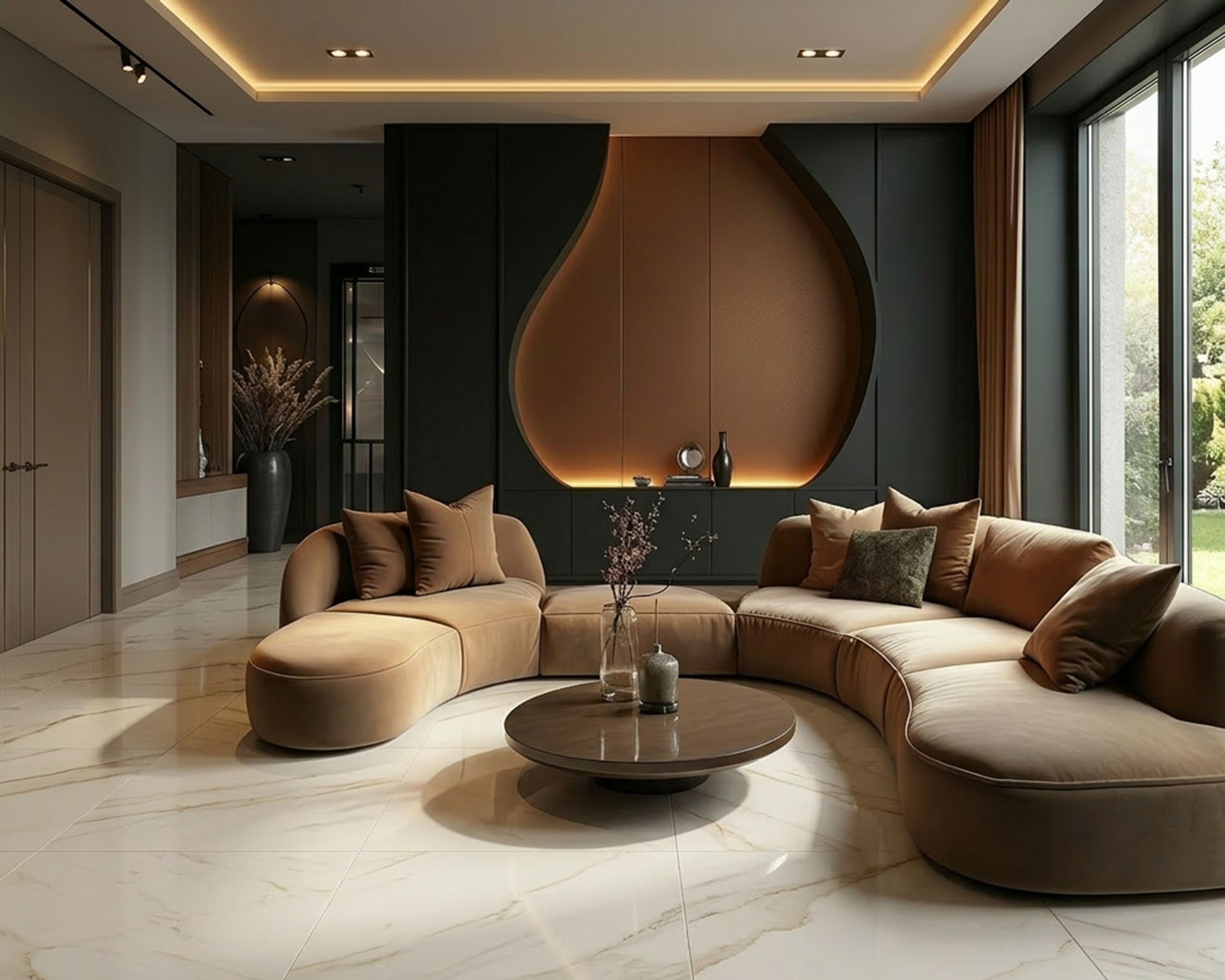 Cream Rectangular Modern Flooring Design with Glossy Marble Pattern Tile Finish