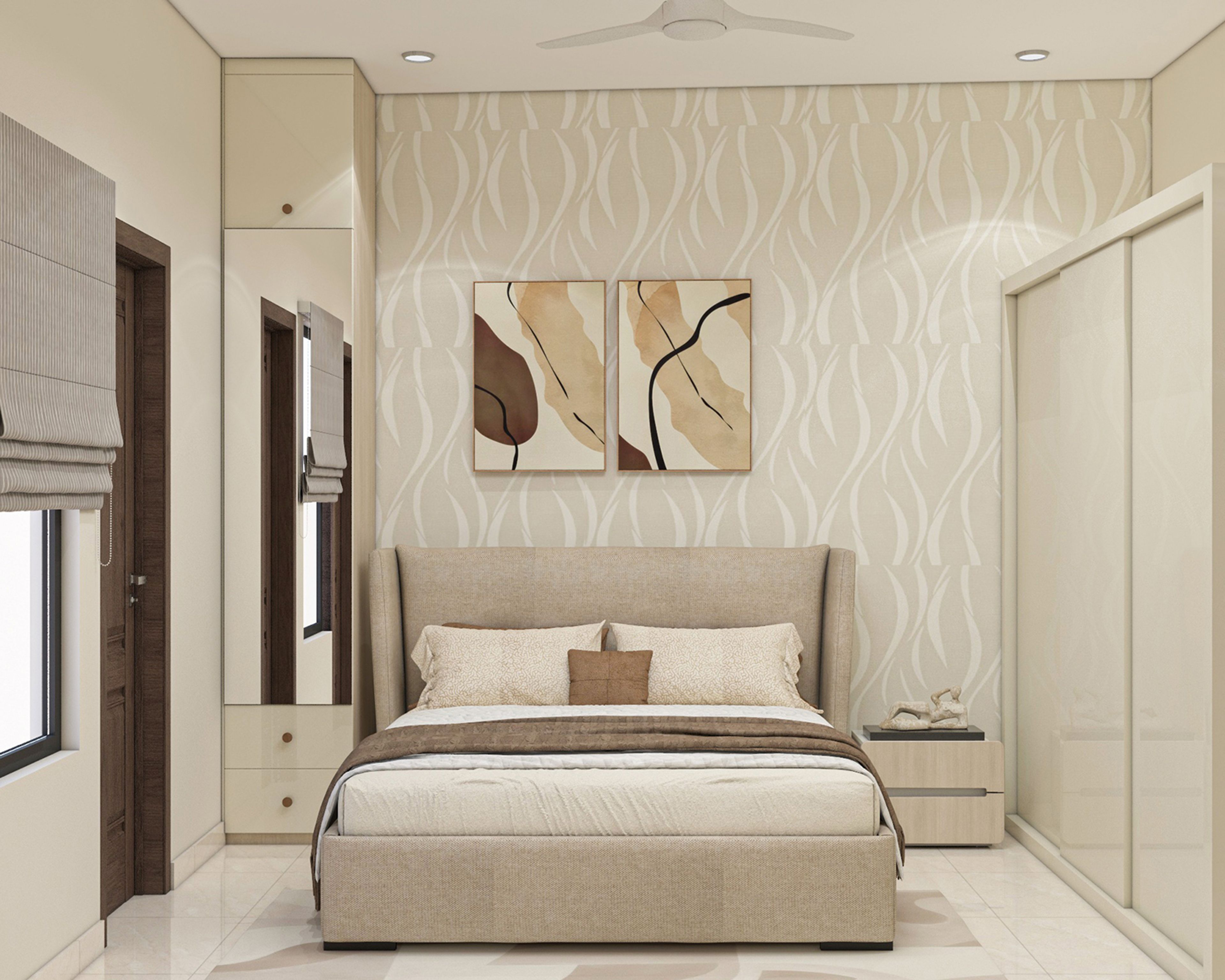 Modern Wallpaper Design with Beige Vertical Flowing Wave Pattern Texture