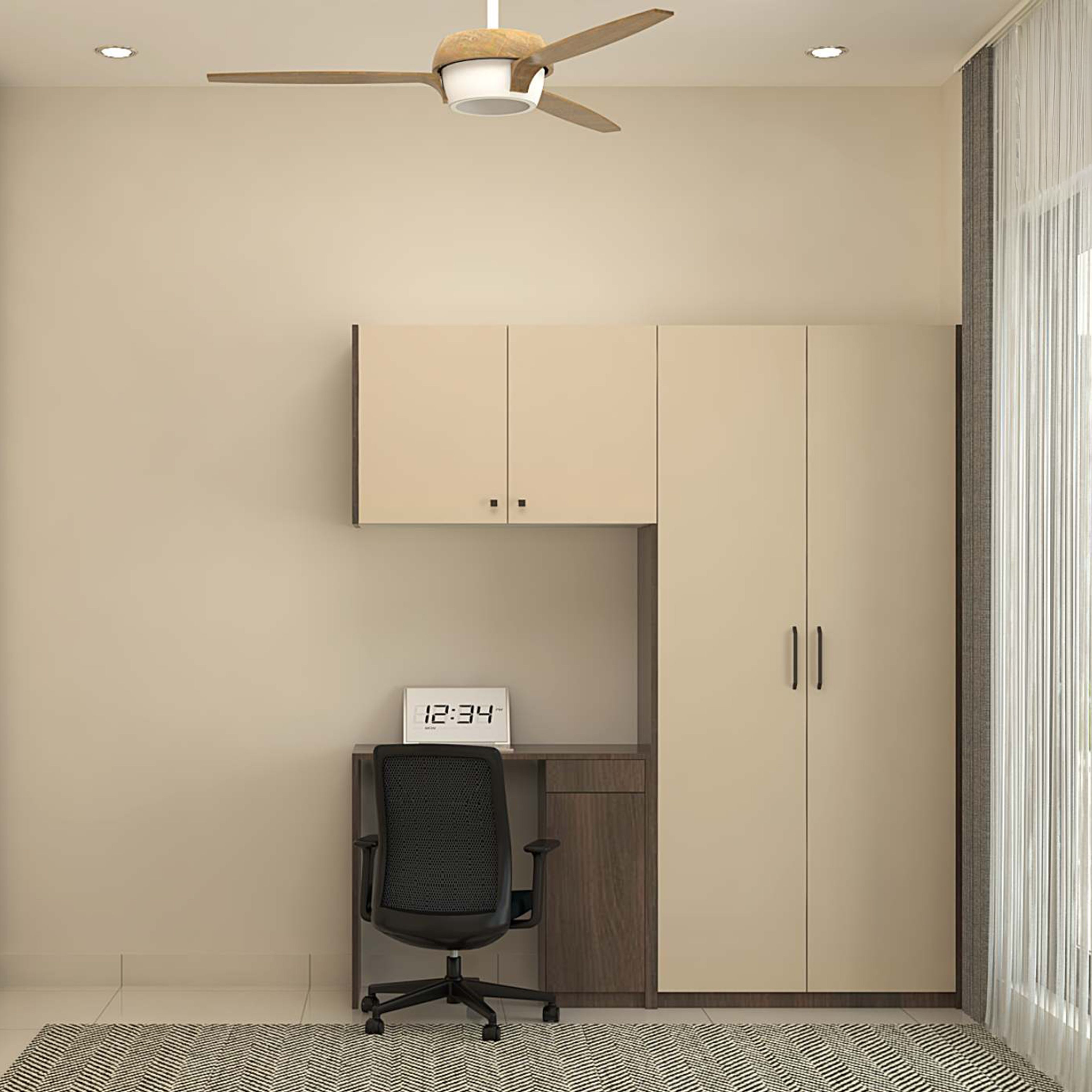 Minimal Home Office Design with Chevron Rug and Ergonomic Mesh Chair