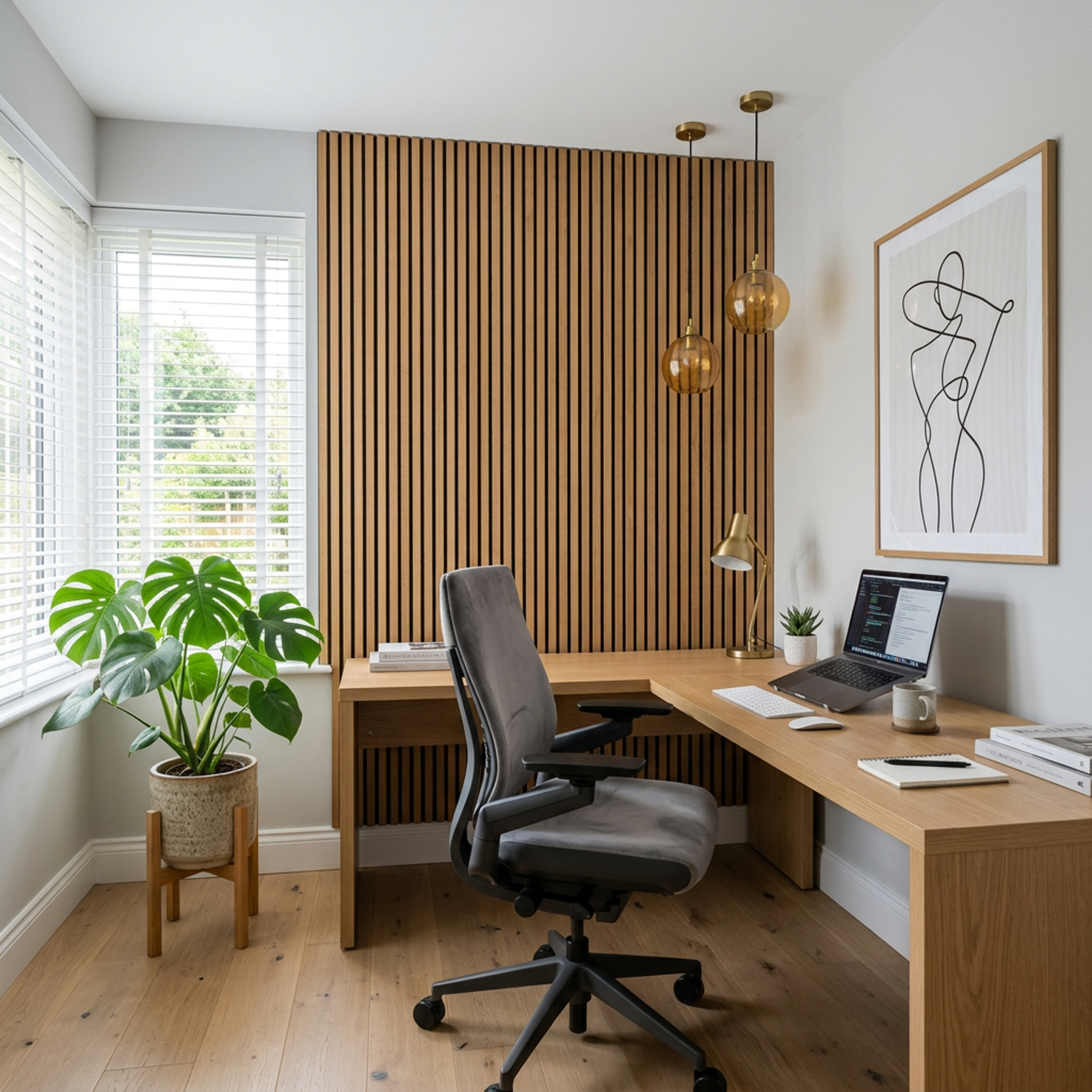 Modern Home Office Design with Light Oak Brown Corner Desk