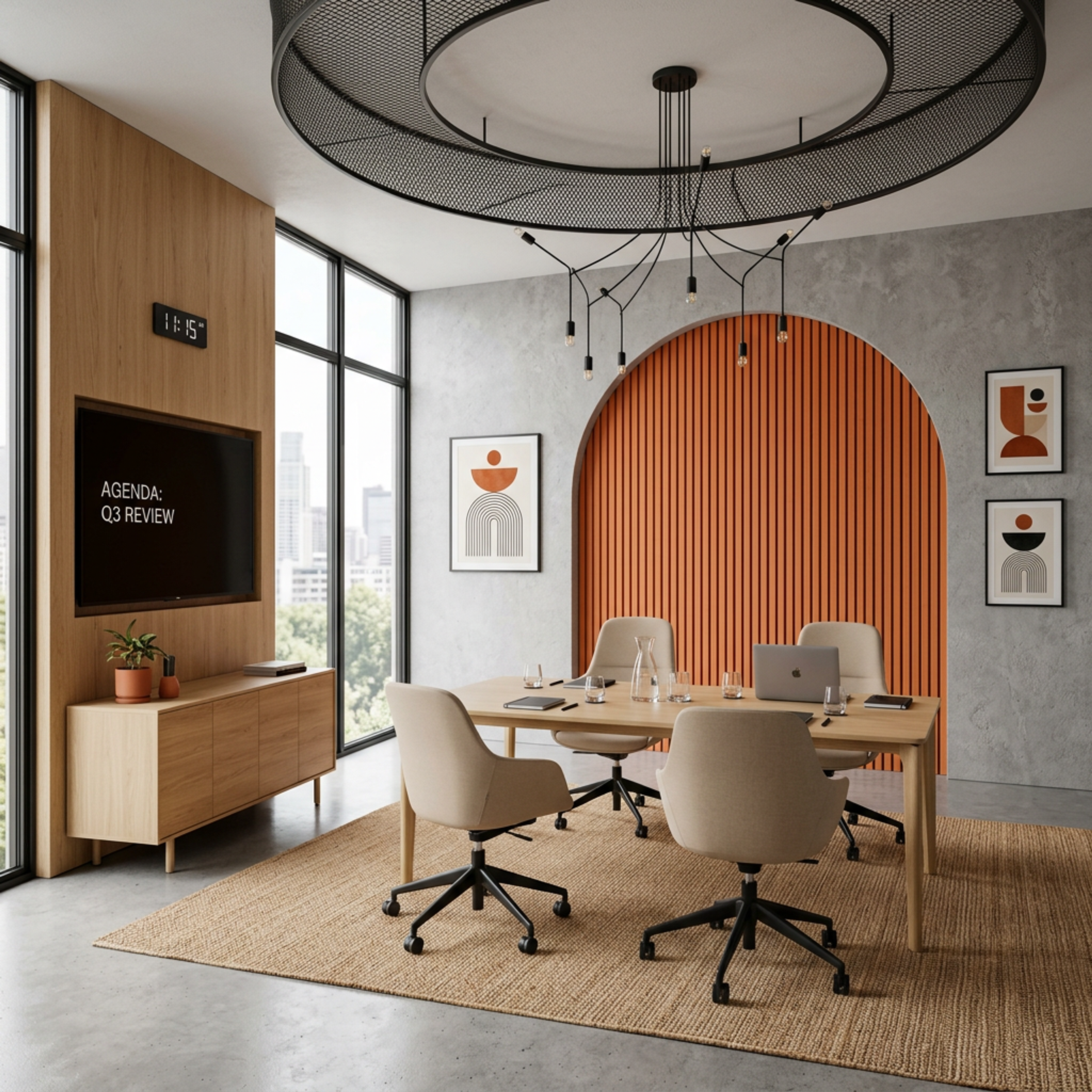 Modern Home Office Design with Light Oak Rectangular Conference Table