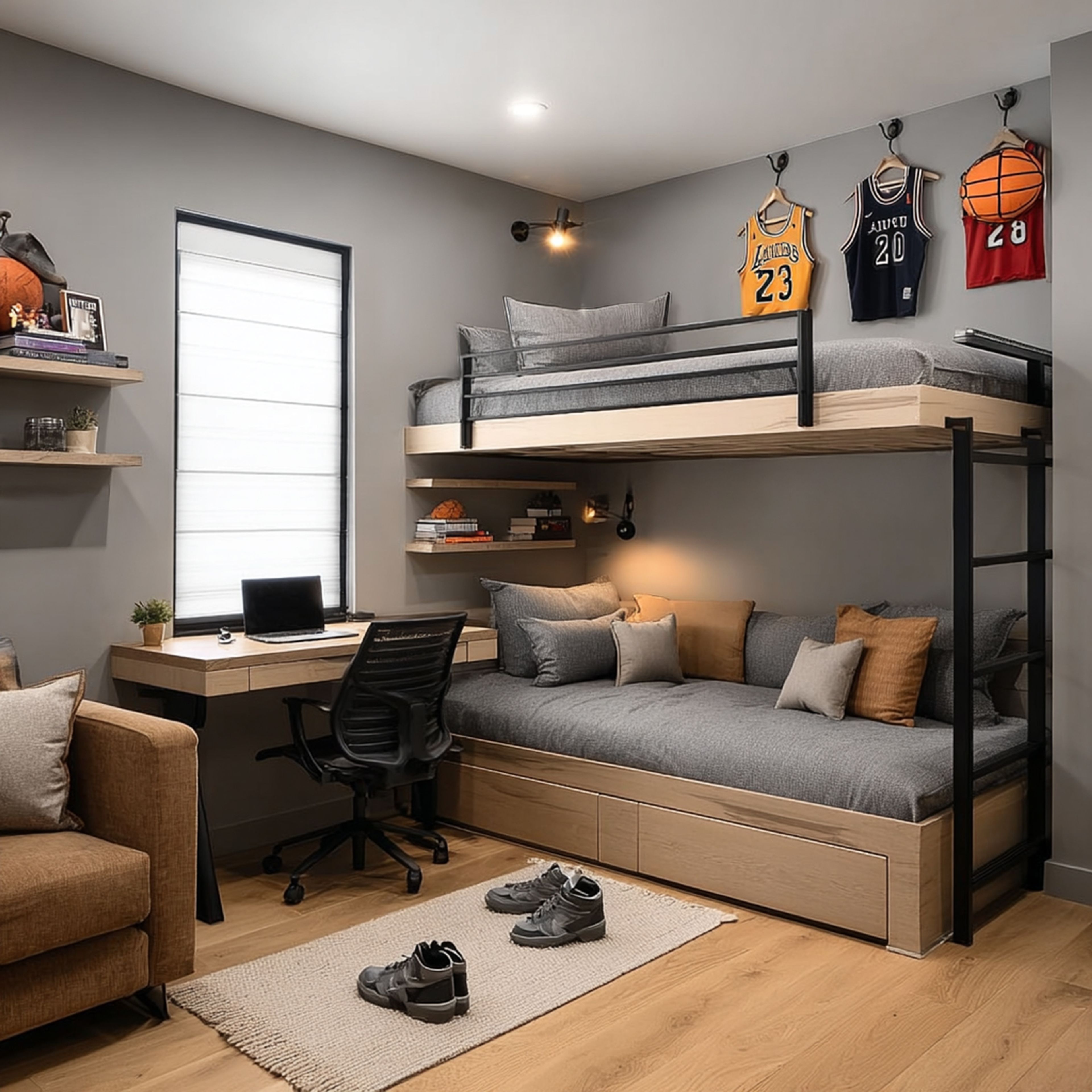 Industrial Wall Paint Design with Grey Finish and Display Hooks