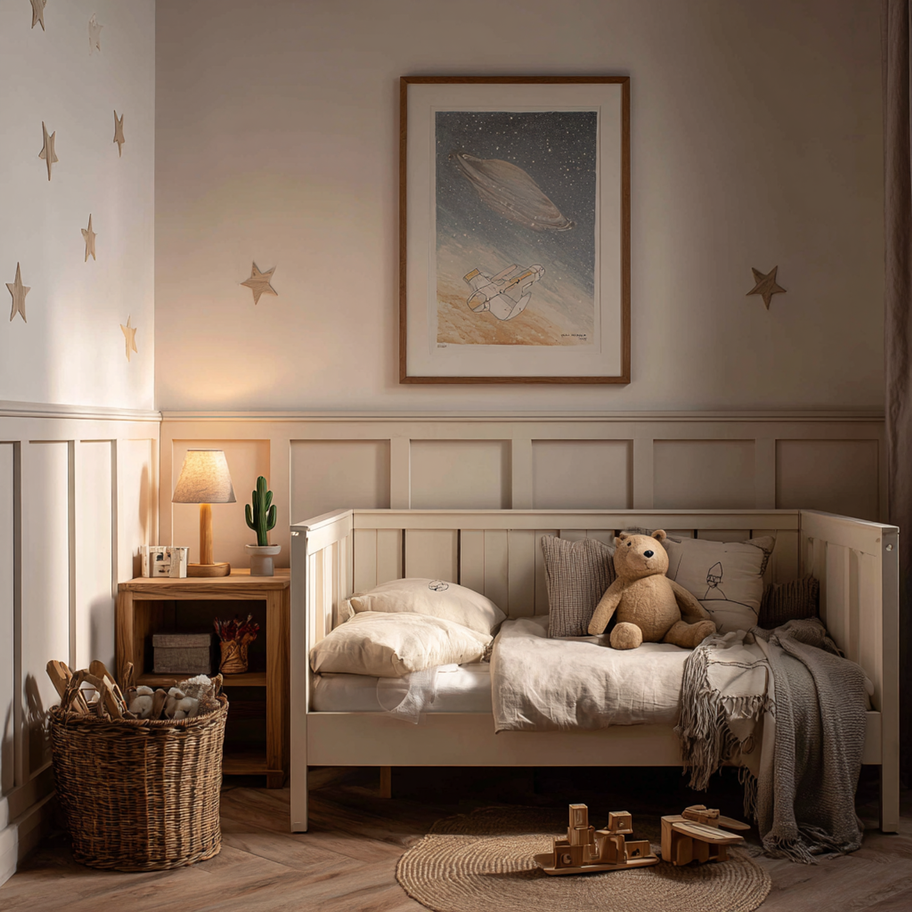 Modern Kids Bedroom Design with Animal Mural and Daybed Cum Sofa