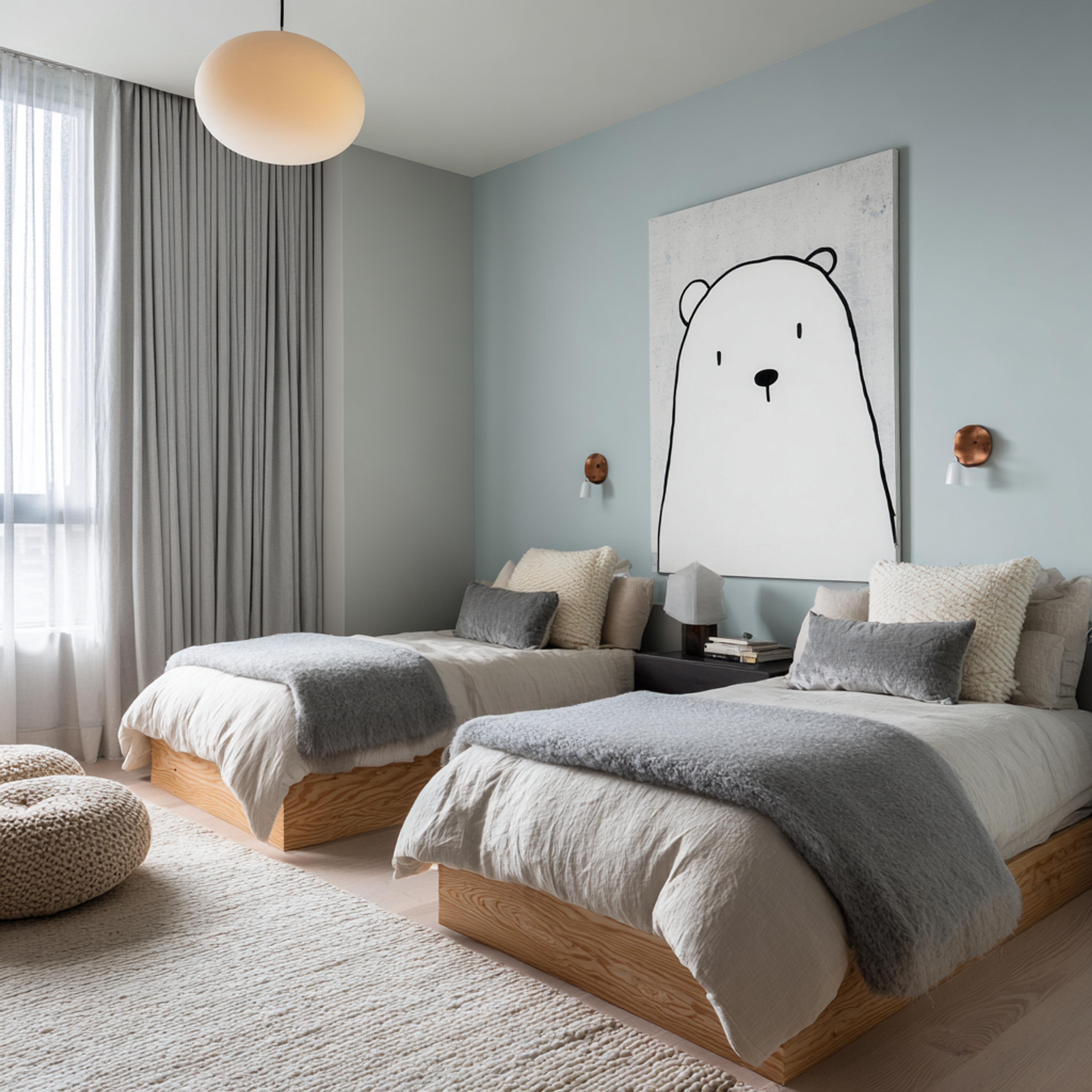 Contemporary Kids Bedroom Design with Wooden Hydraulic Storage Beds