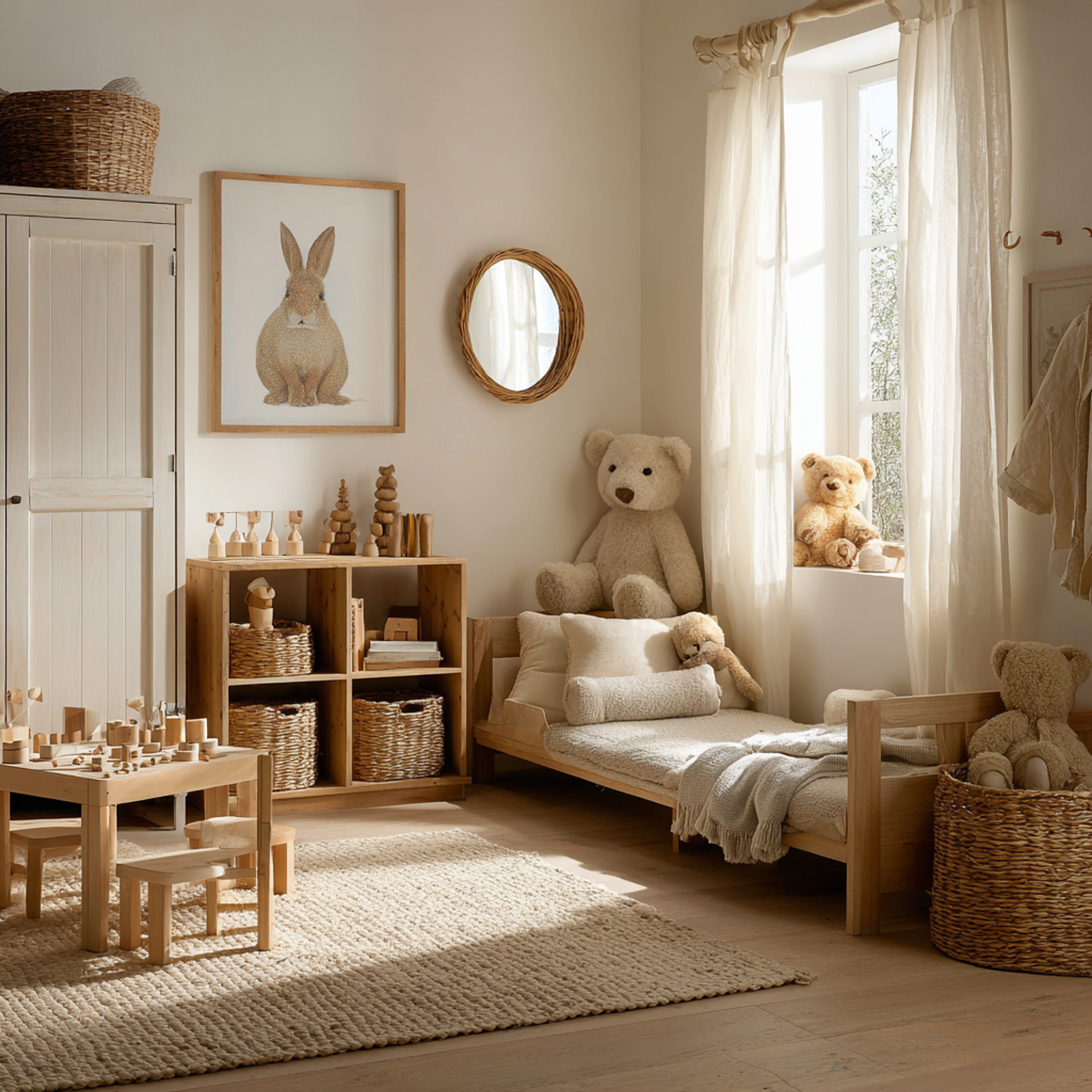 Scandinavian Kids Bedroom Design with Vertical Wood Slat Panels and Single Cot