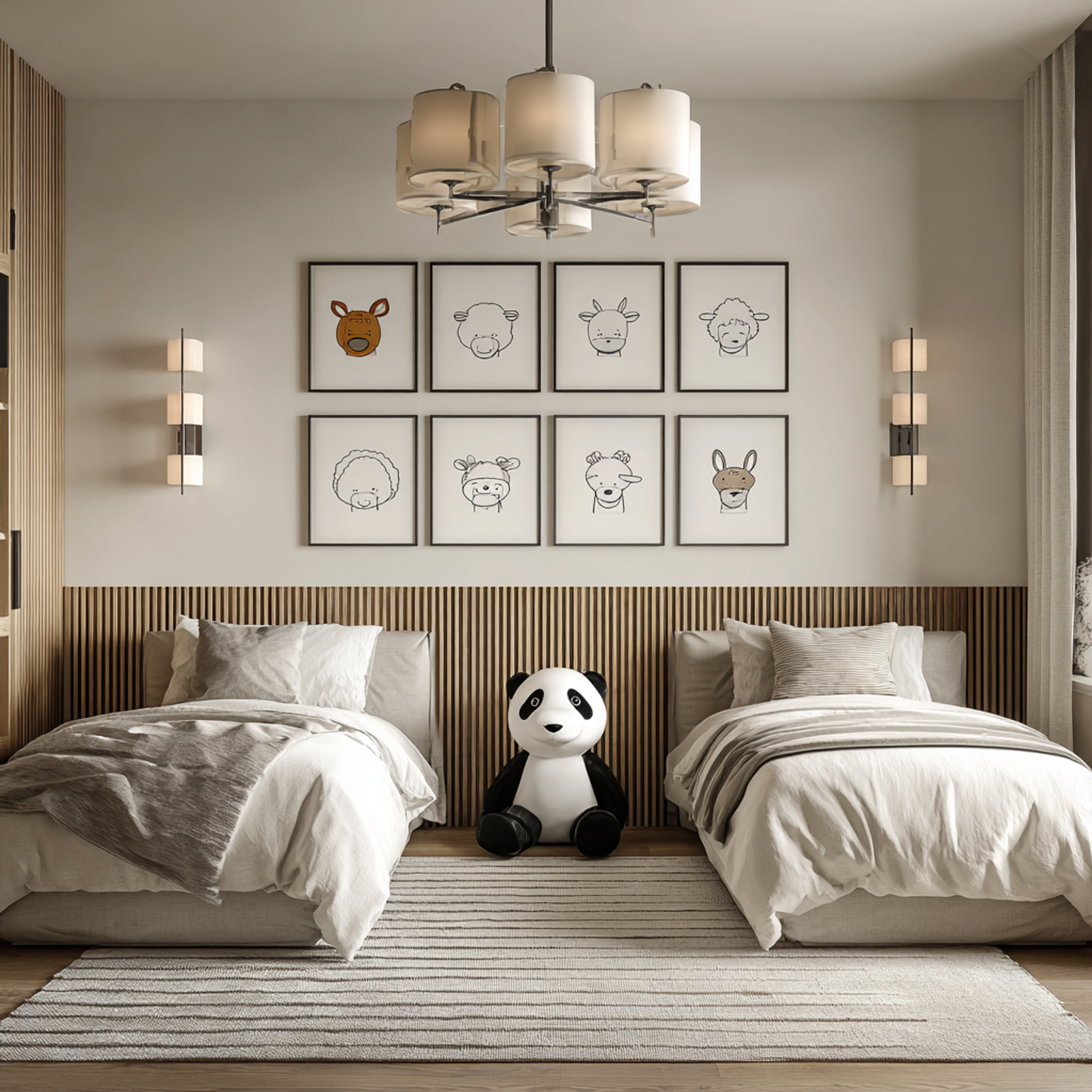 Contemporary Kids Bedroom Design with Upholstered Single Twin Beds