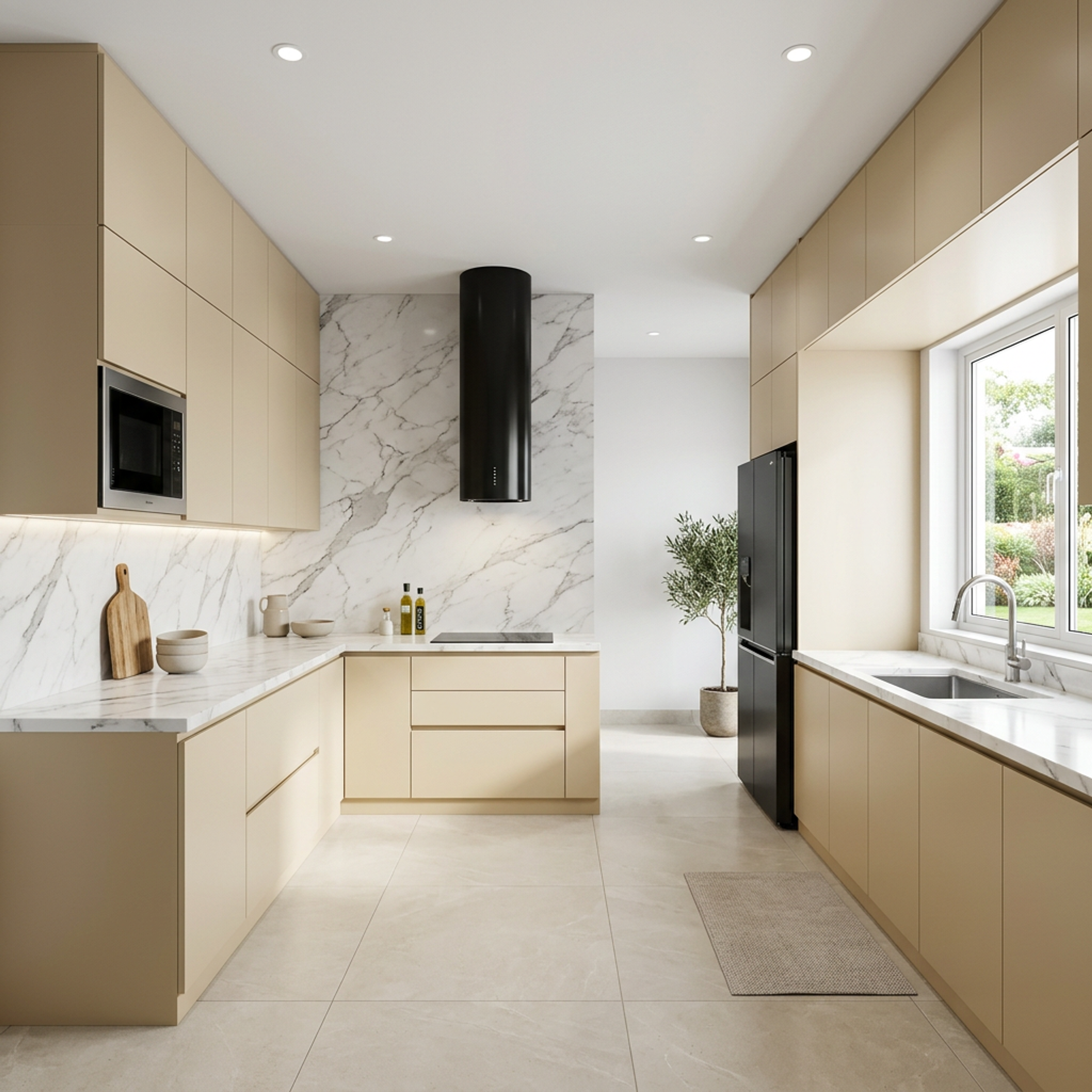 Porcelain Cream Kitchen Tile Design with Marble Vein Pattern Finish