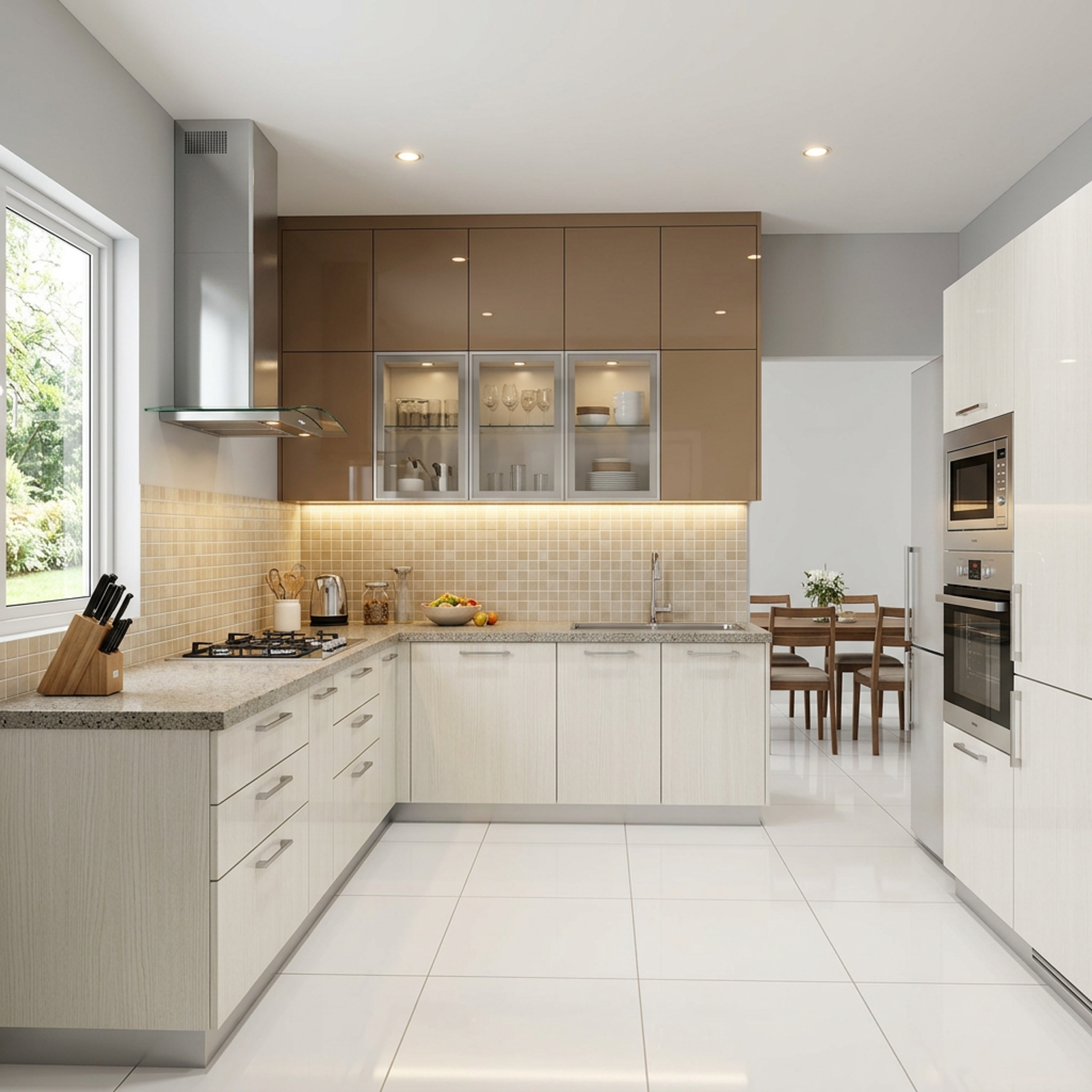 Contemporary Flooring Design with Cream Square Dirt Resistant Floor Tiles