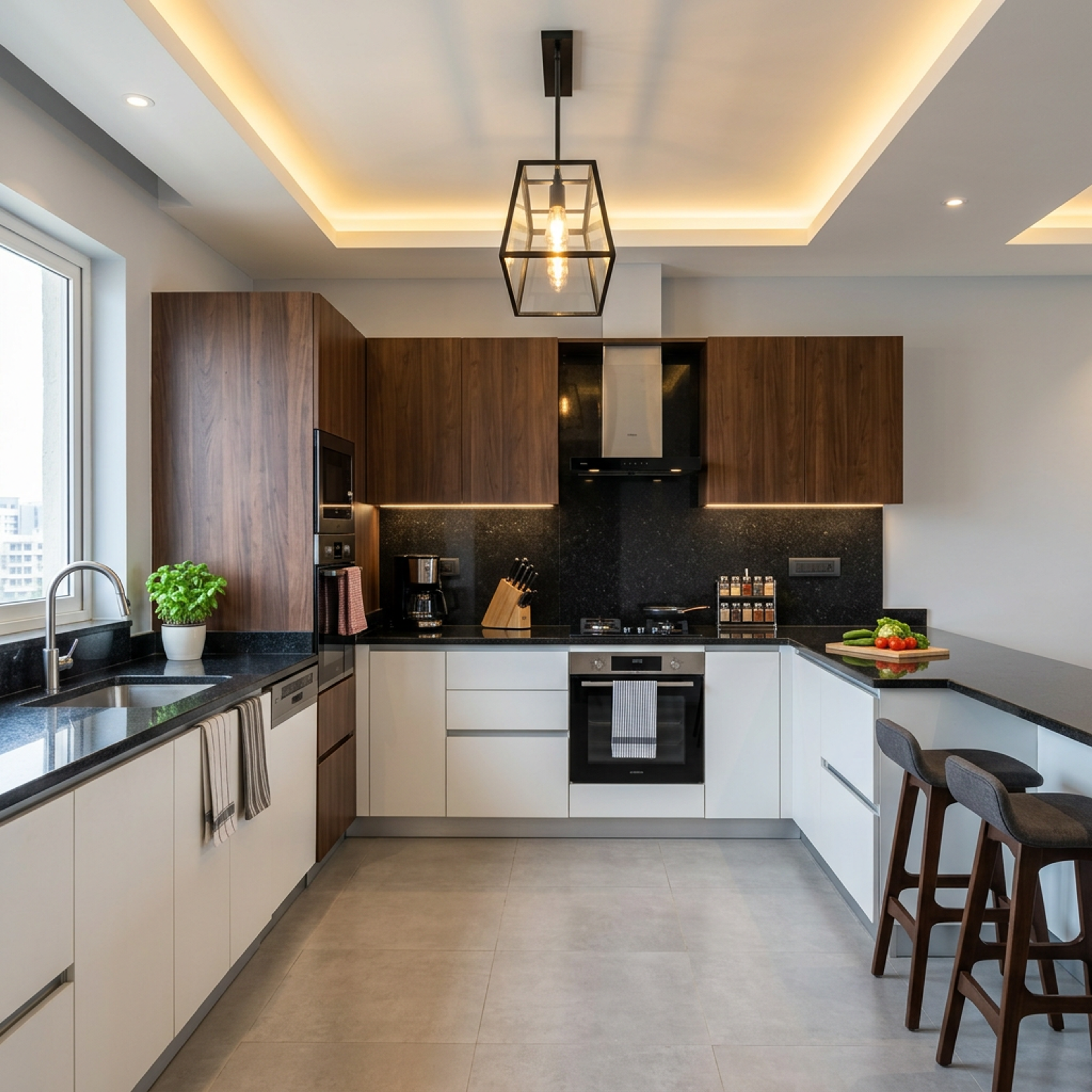 Modern False Ceiling Design with Peripheral Gypsum Structure and Cove Lighting