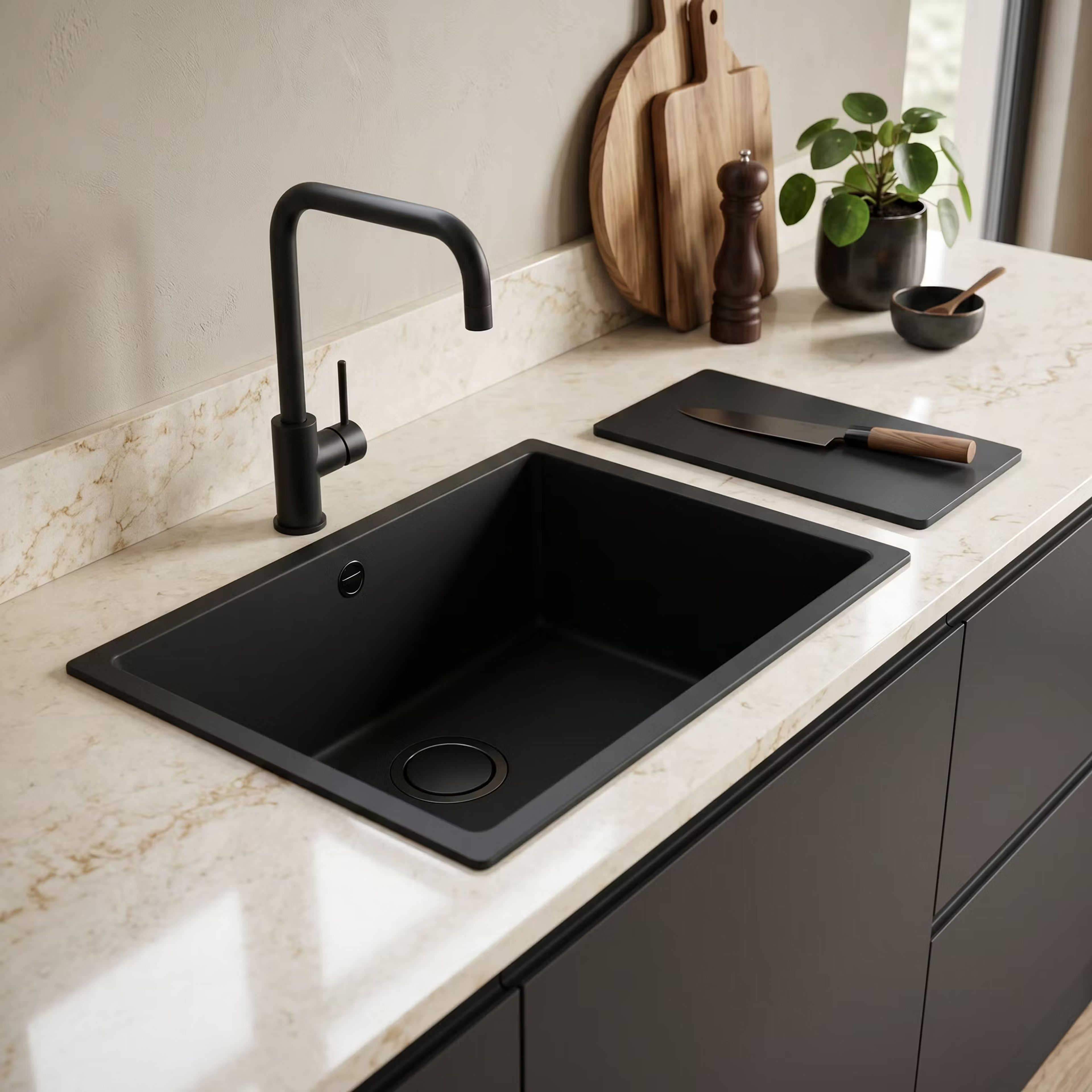 Granite Top Mount Single Bowl Kitchen Sink Design for Countertops