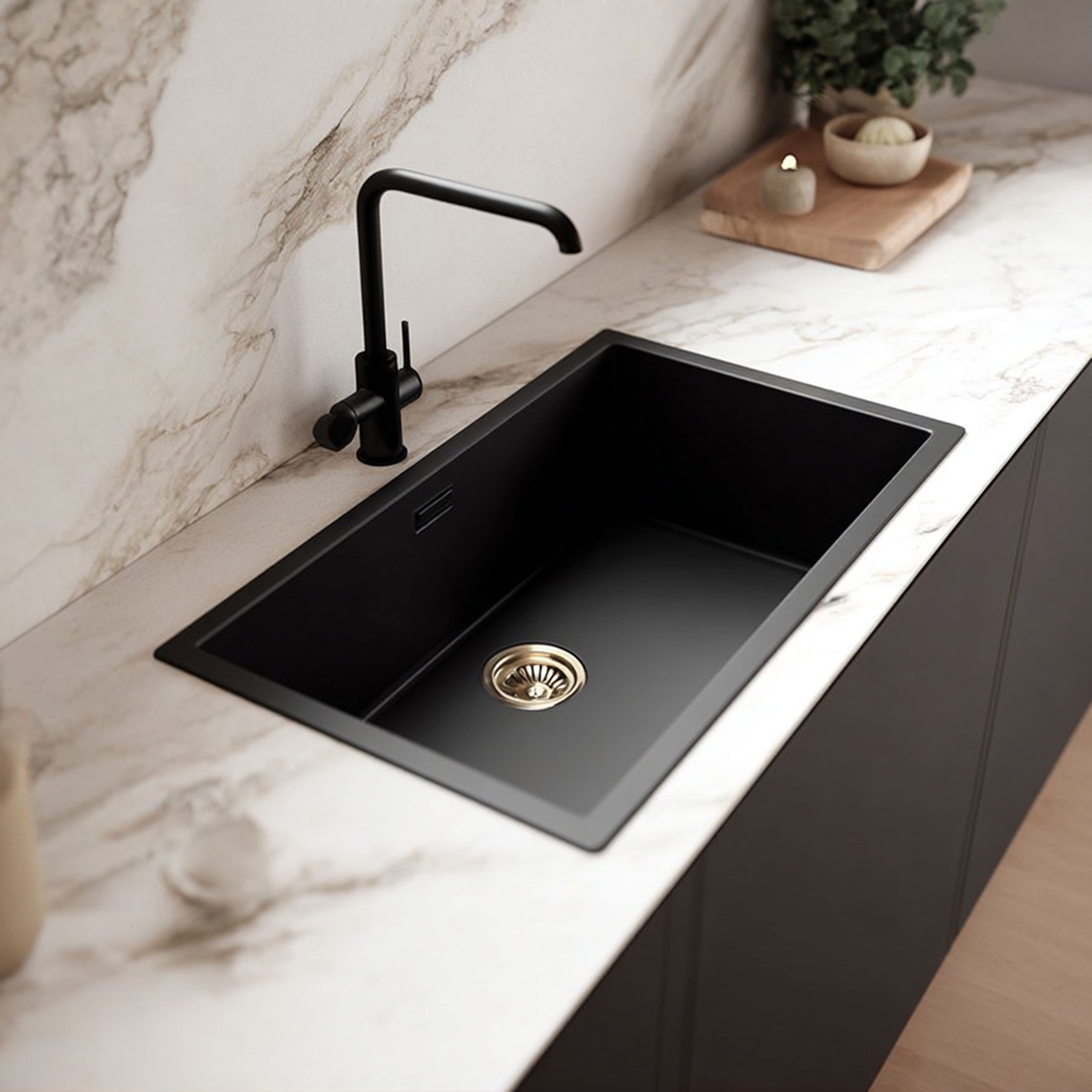 Kitchen Sink Design with Black Matte Finish Single Bowl Top Mount