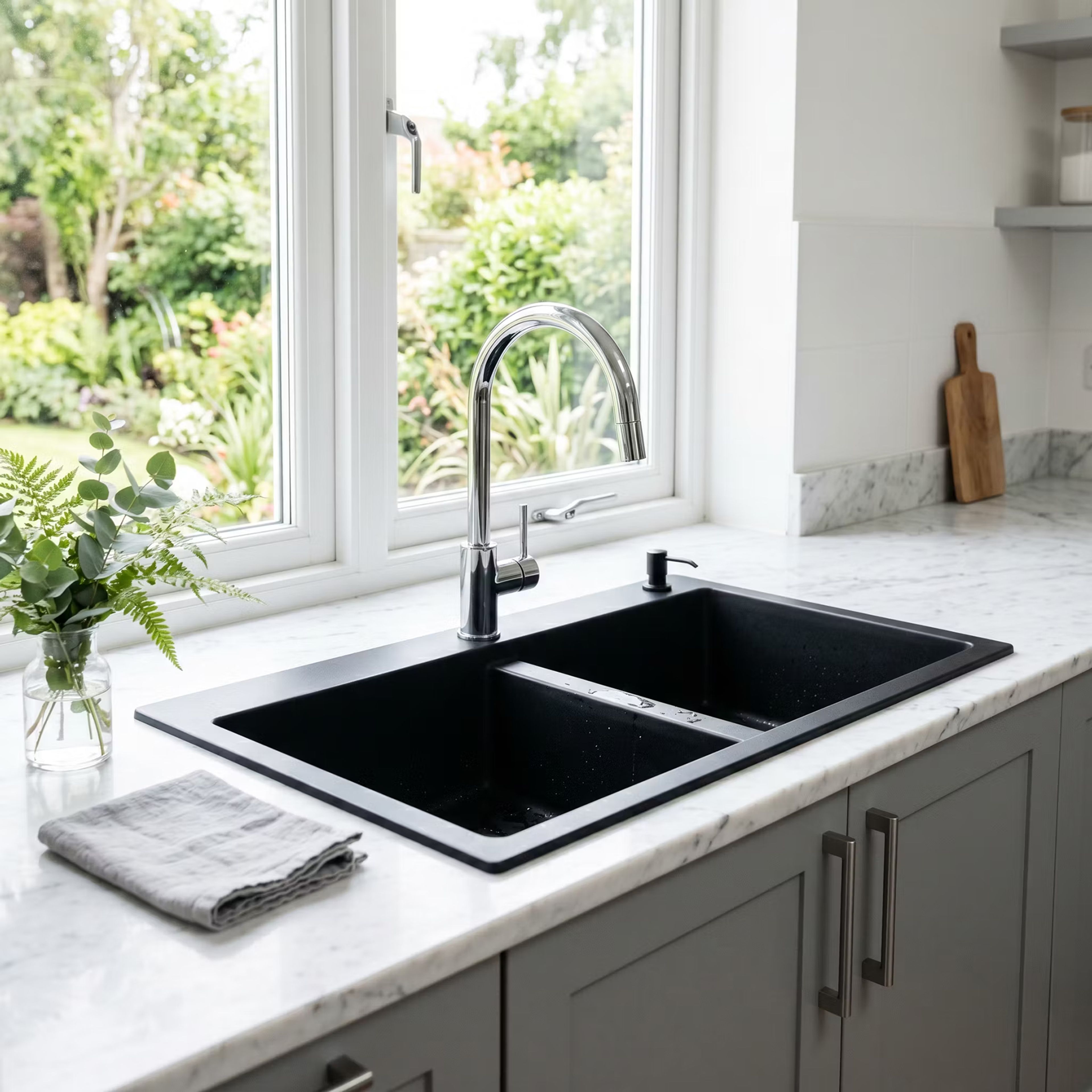 Top Mount Kitchen Sink Design with Black Matte Metal Finish