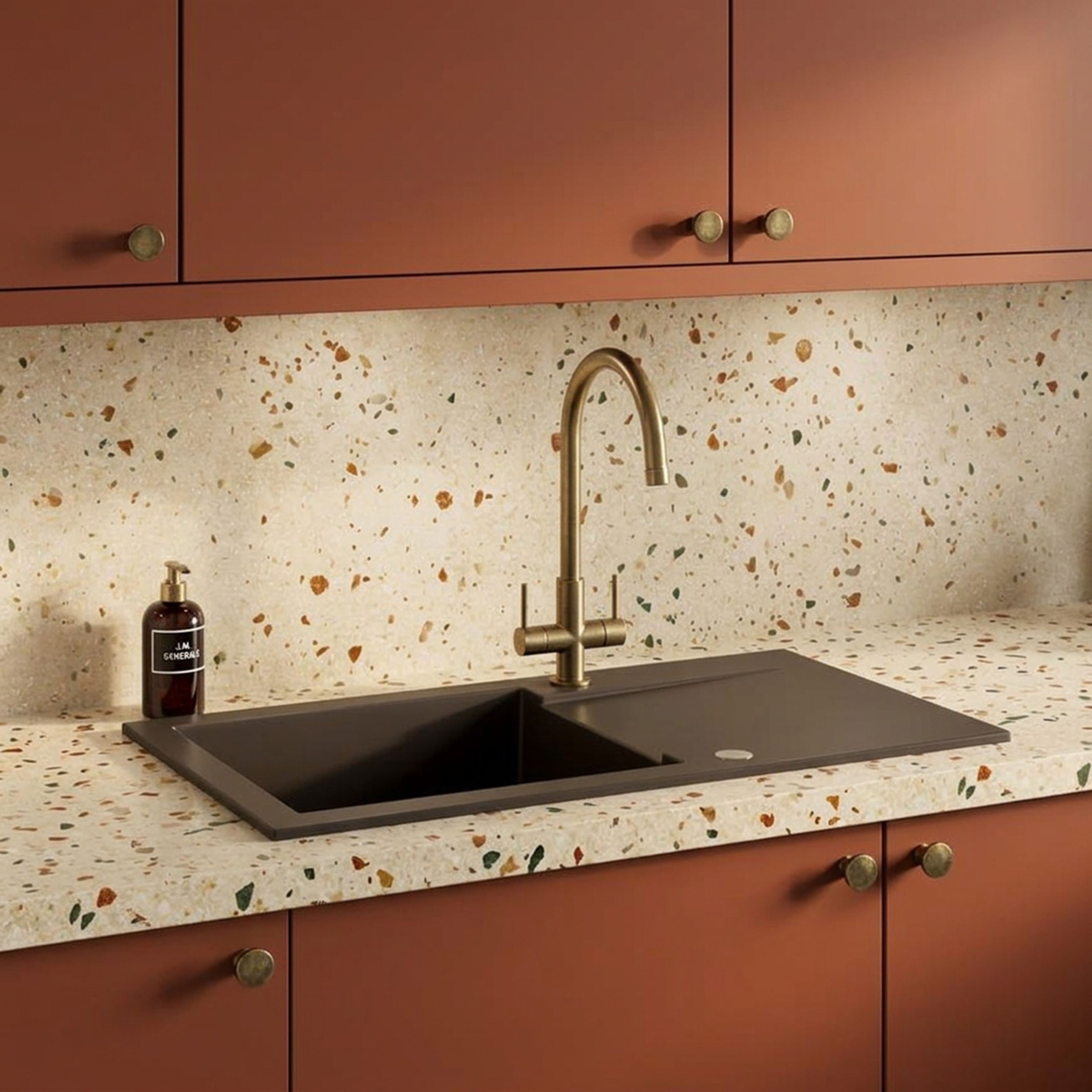 Modern Kitchen Design with Quartz Sink and Single Bowl Drainboard Setup