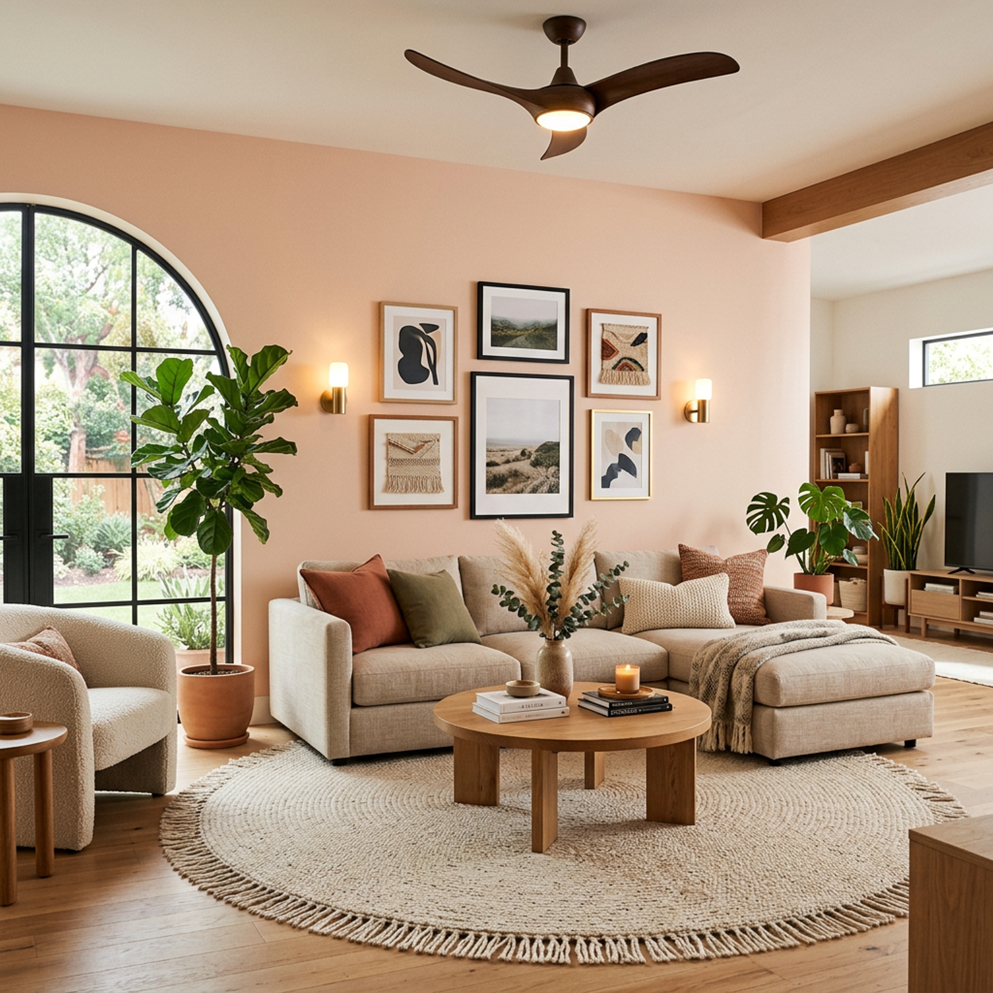 Modern Soft Blush Peach Living Room Wall Paint Design with Matte Finish
