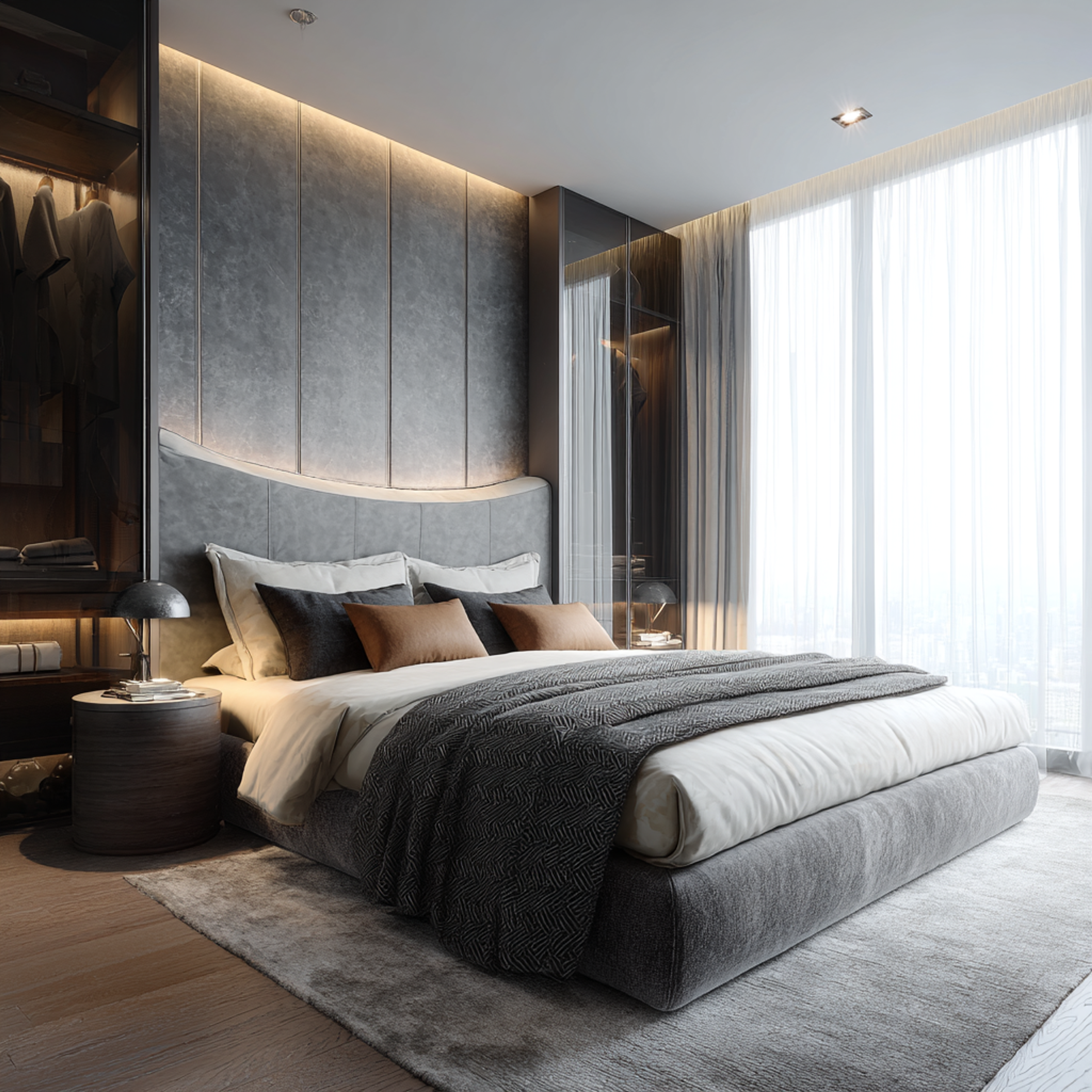 Modern Master Bedroom Design with Wardrobe Storage and Queen Bed