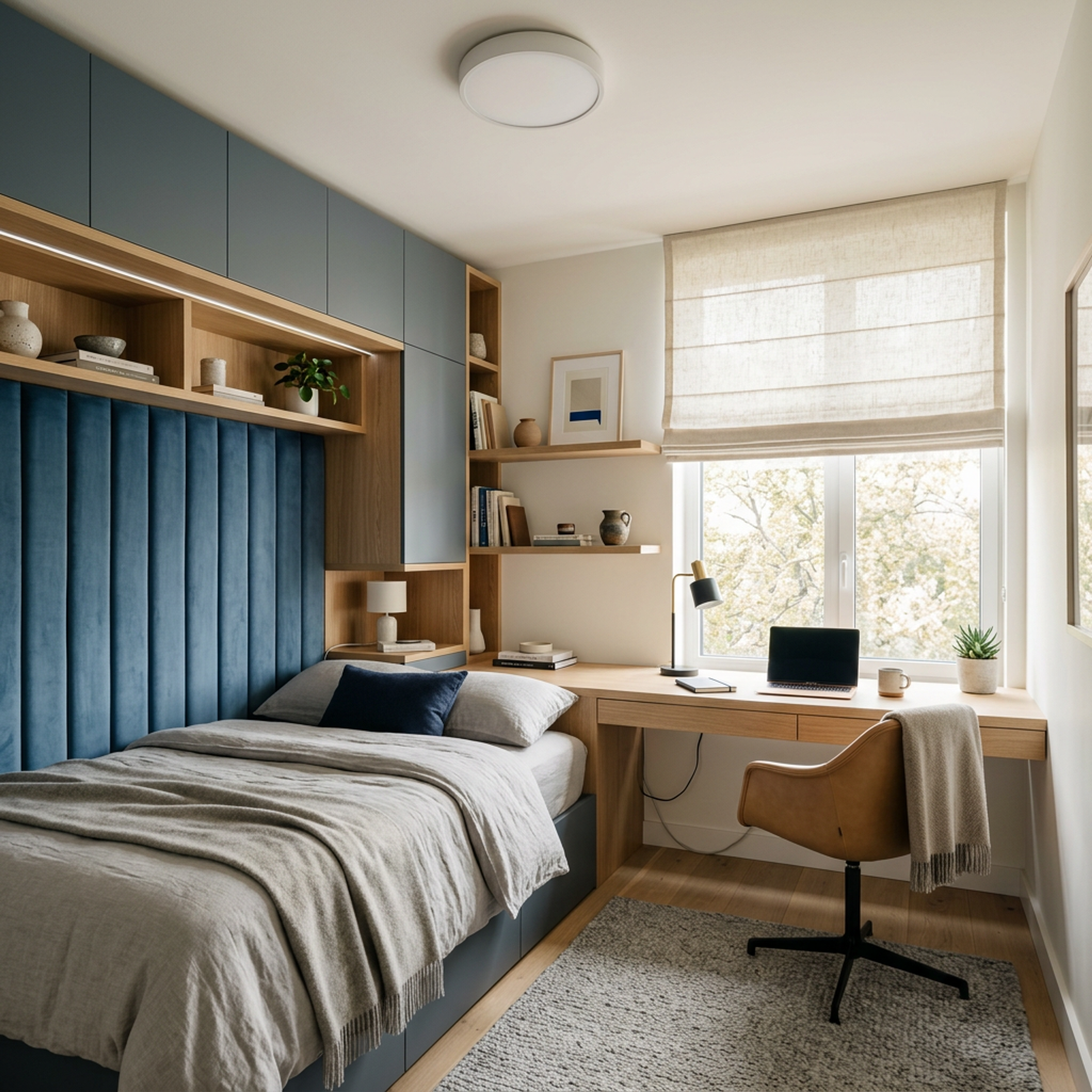 Space Saving Design Featuring Open Display Cabinets and Concealed Drawers