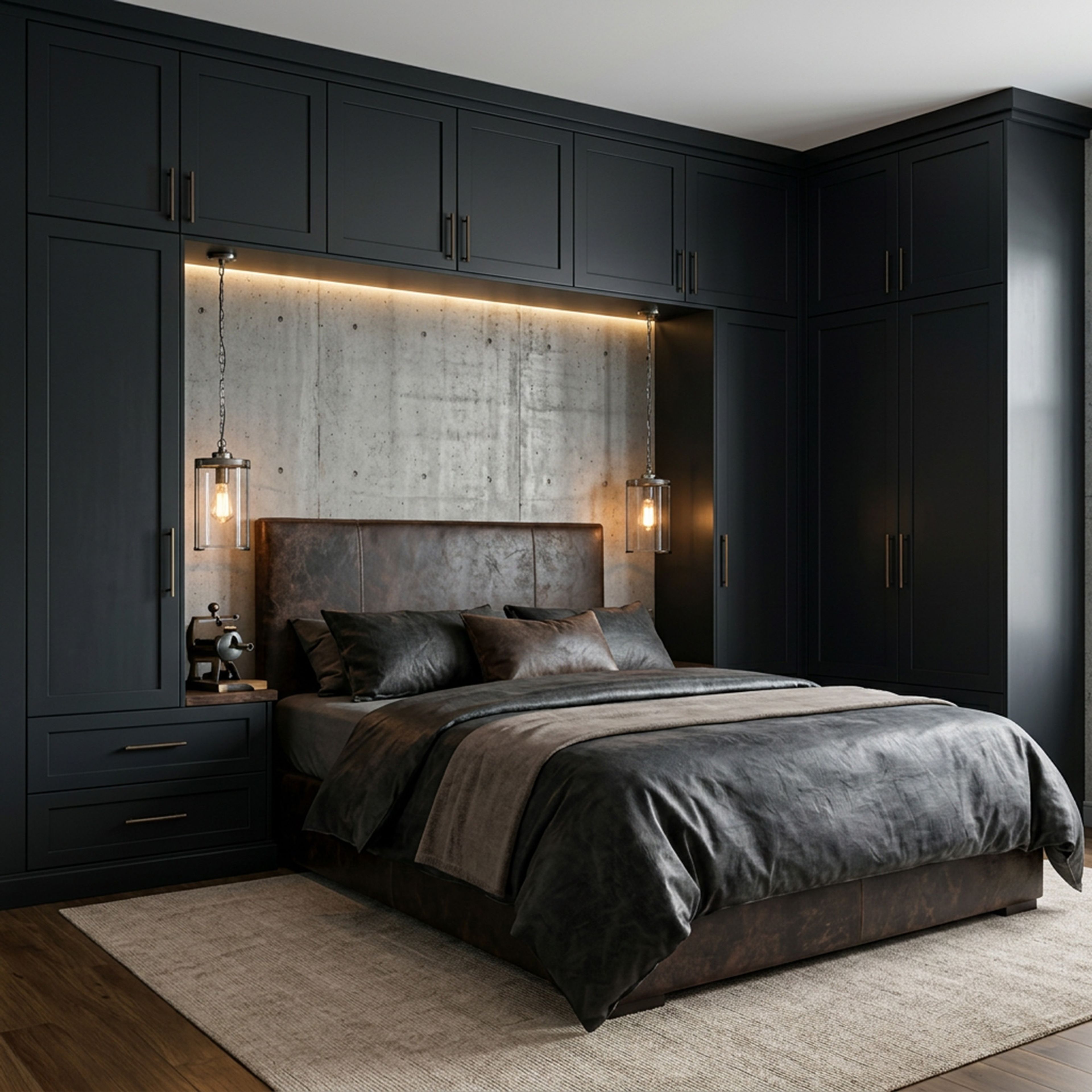 Space Saving Design with Overhead Storage and Bedside Ledges Setup