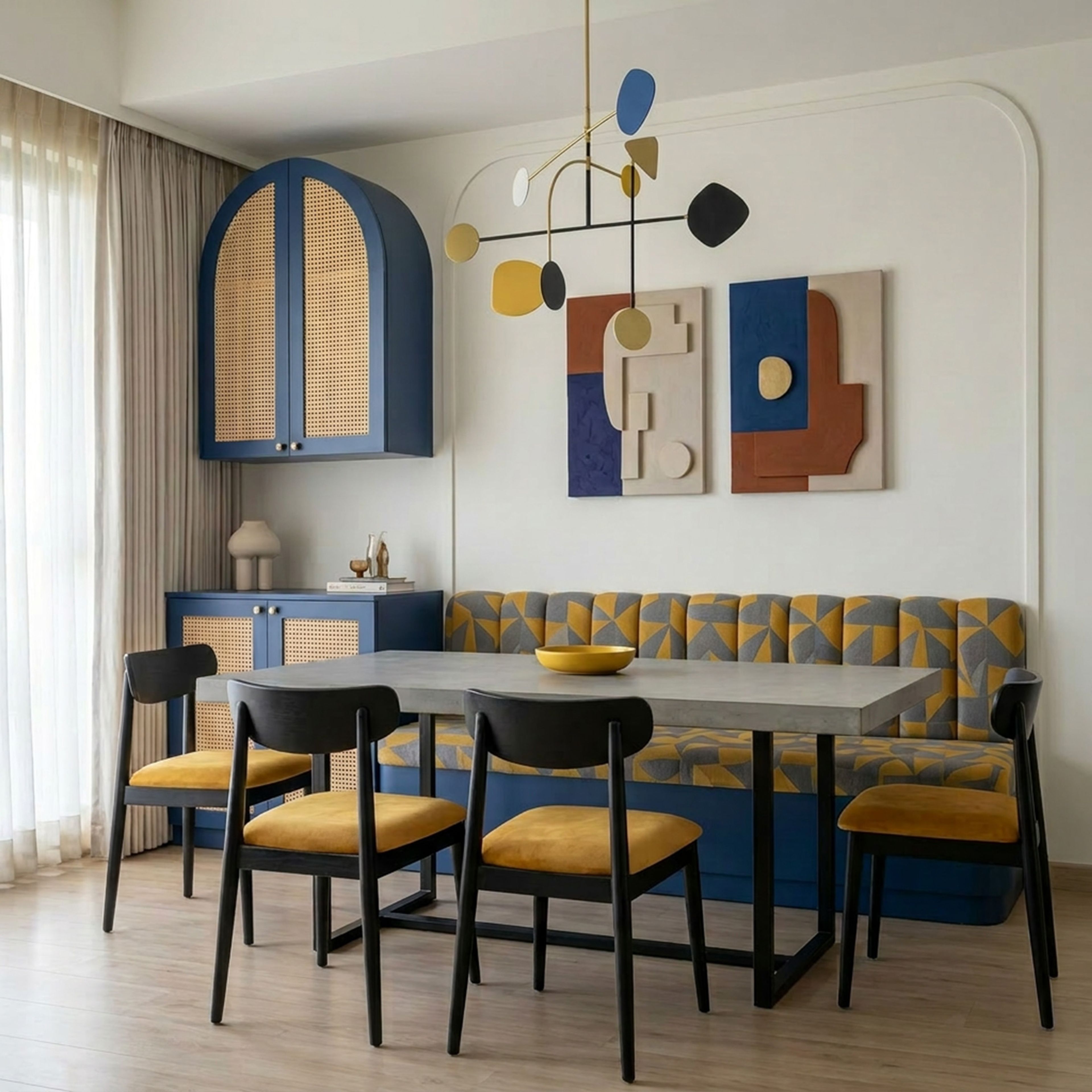 Space Saving Design with Built-In Banquette Dining Bench Seating Setup