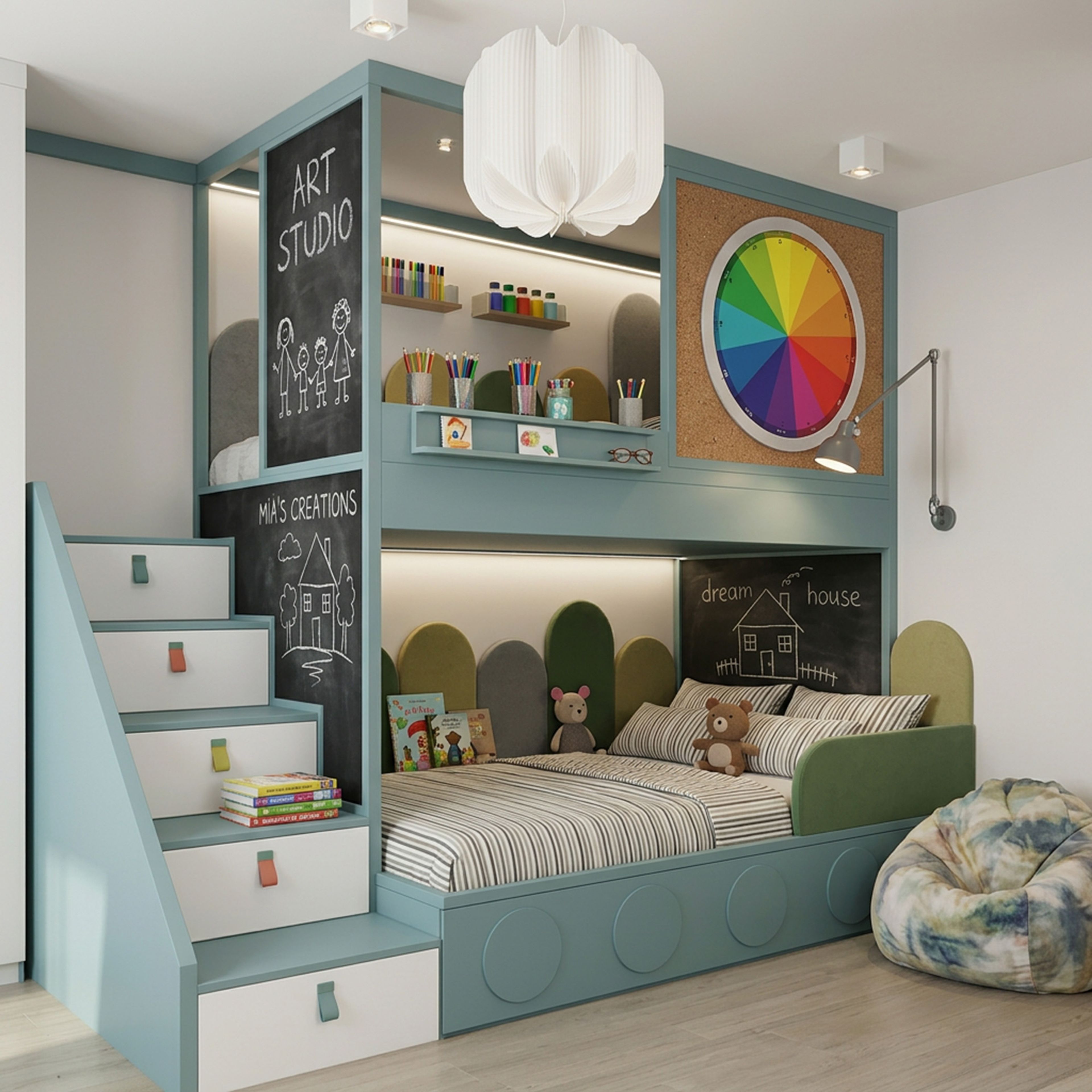 Space Saving Design with Loft Bed With Integrated Stair Storage