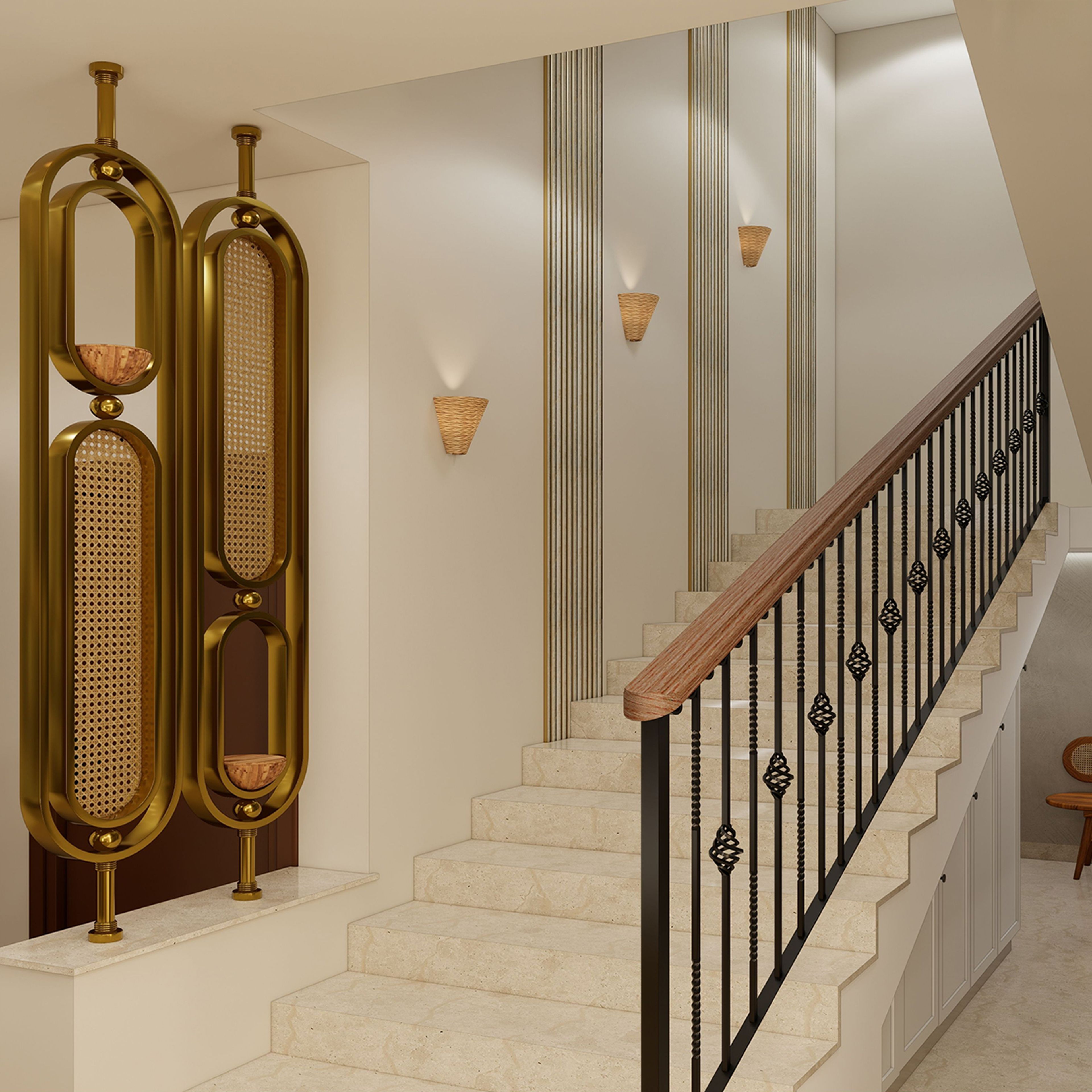 Contemporary Staircase Design with L Shaped Form and Marble Finish