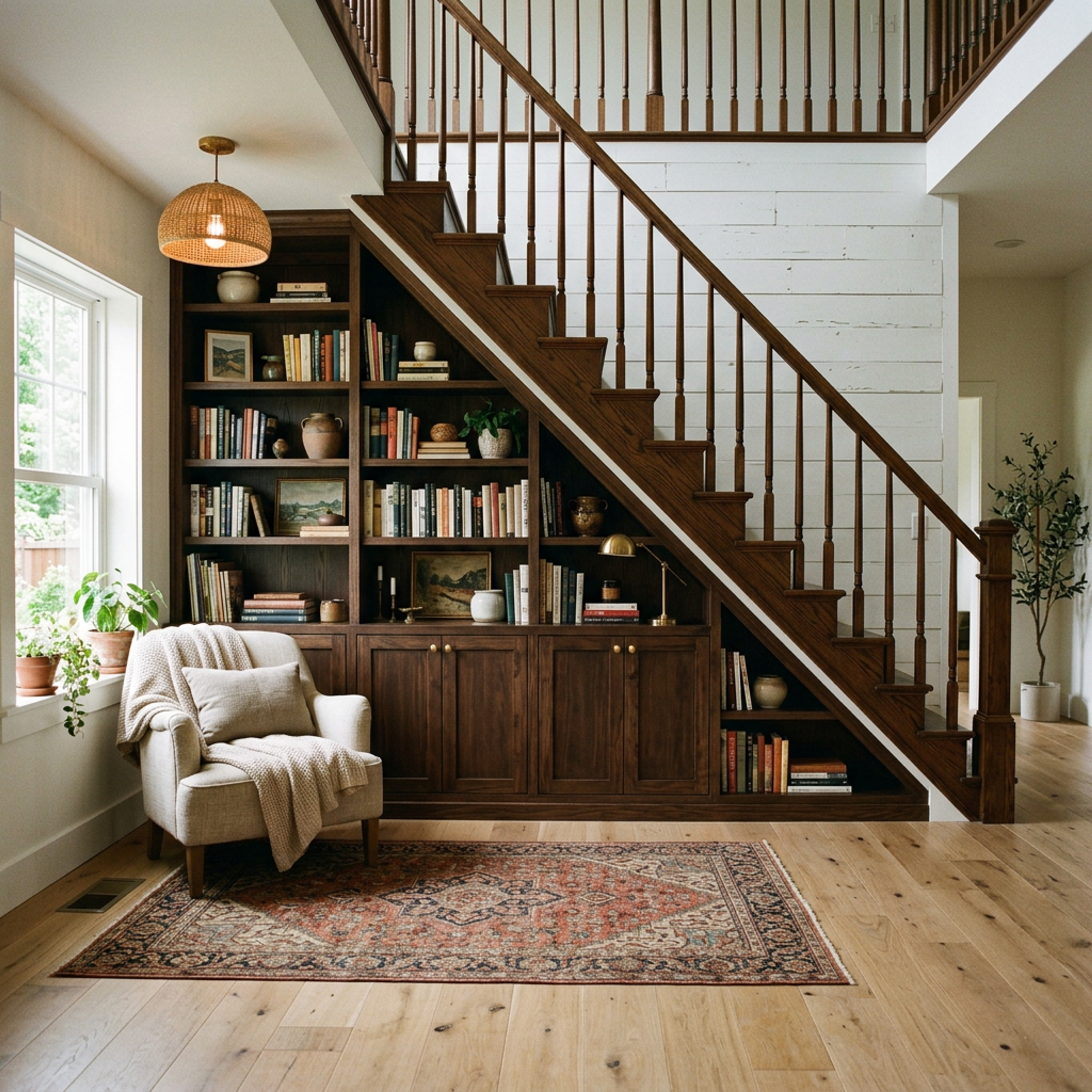 Contemporary Staircase Design with Straight Layout and Wood Material