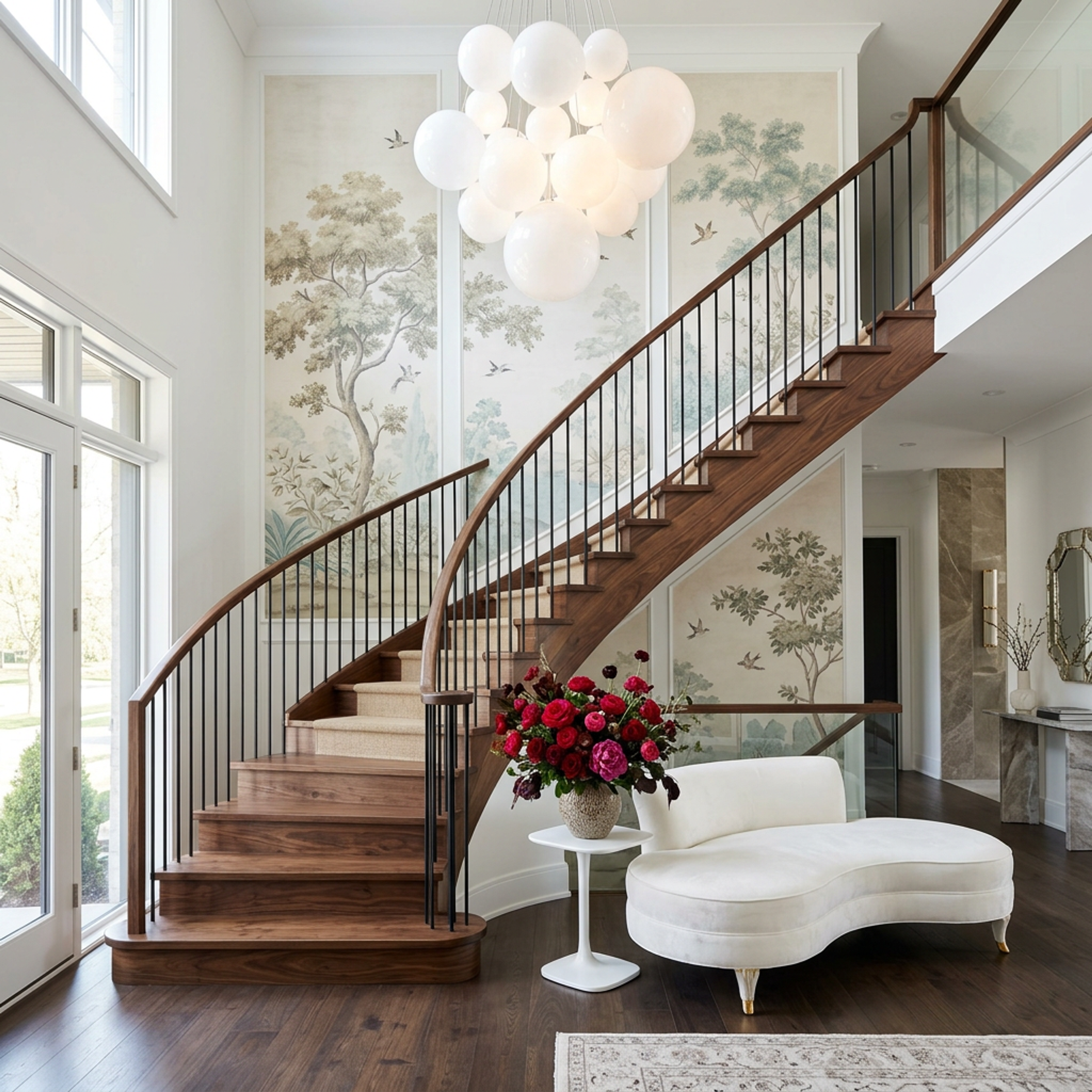 Straight Modern Staircase Design with Warm Wooden Steps and Railings