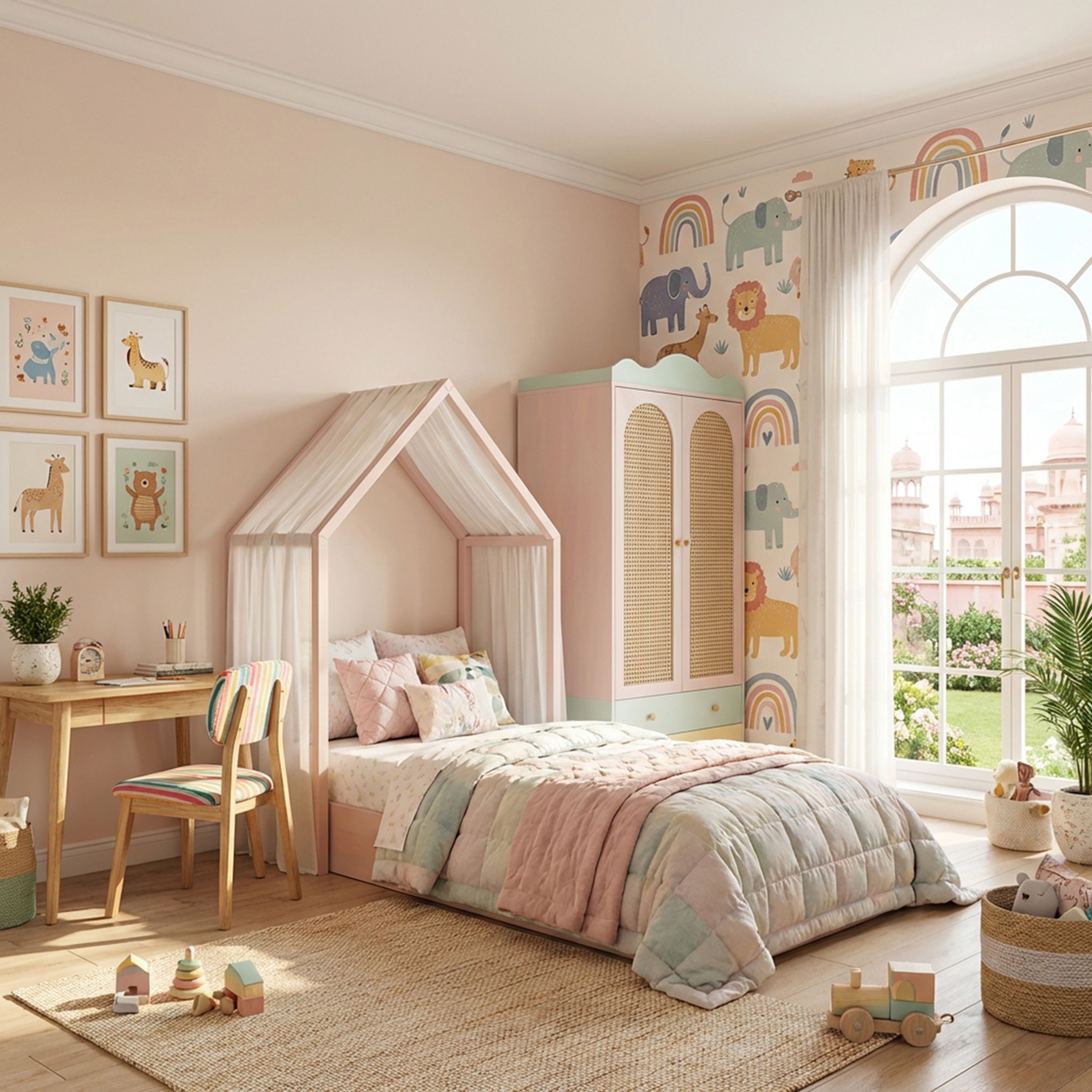 Bohemian Bedroom Wall Paint Design with Blush Pink Finish