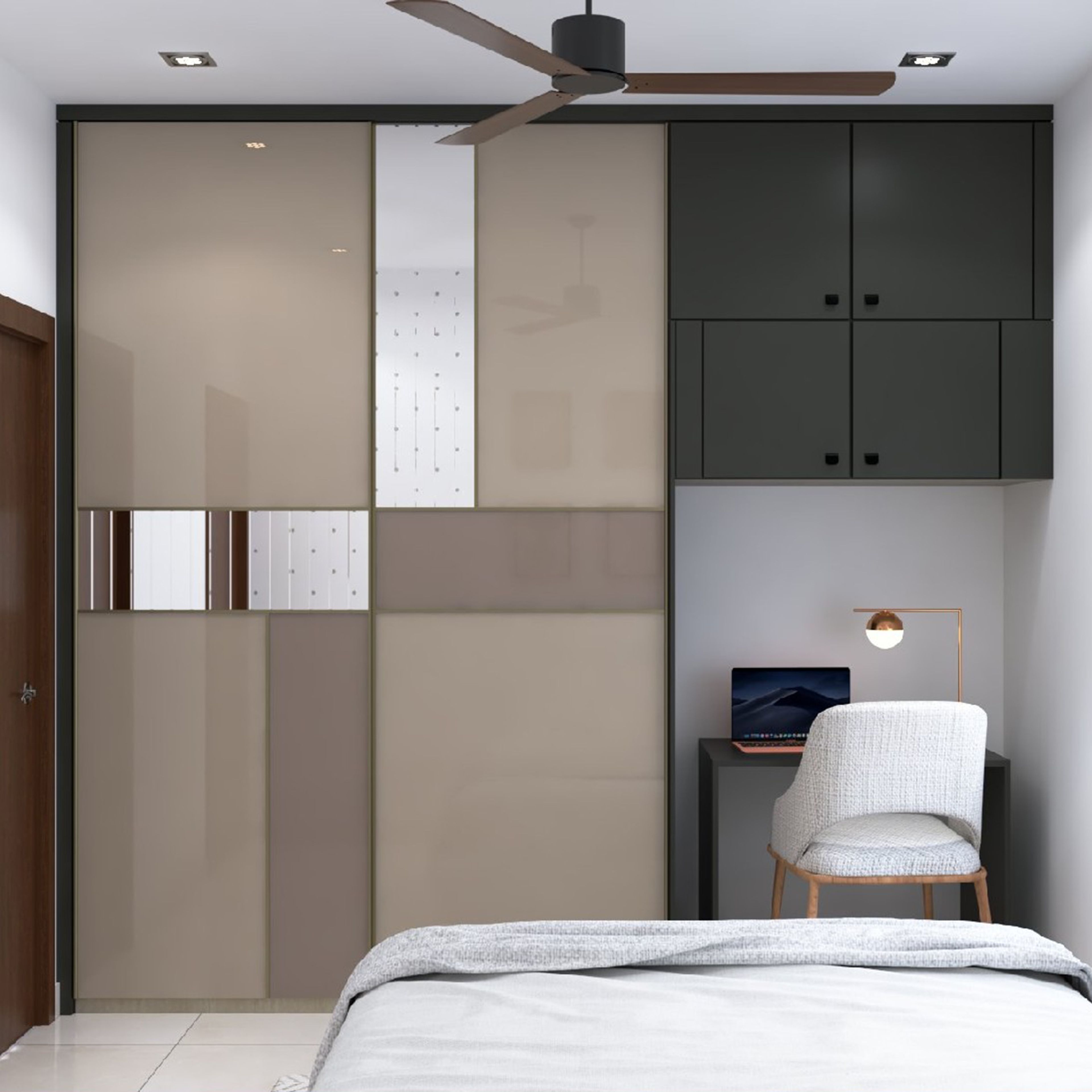 2-Door Minimal Wardrobe Design with Sliding Doors and Grey Gloss Finish