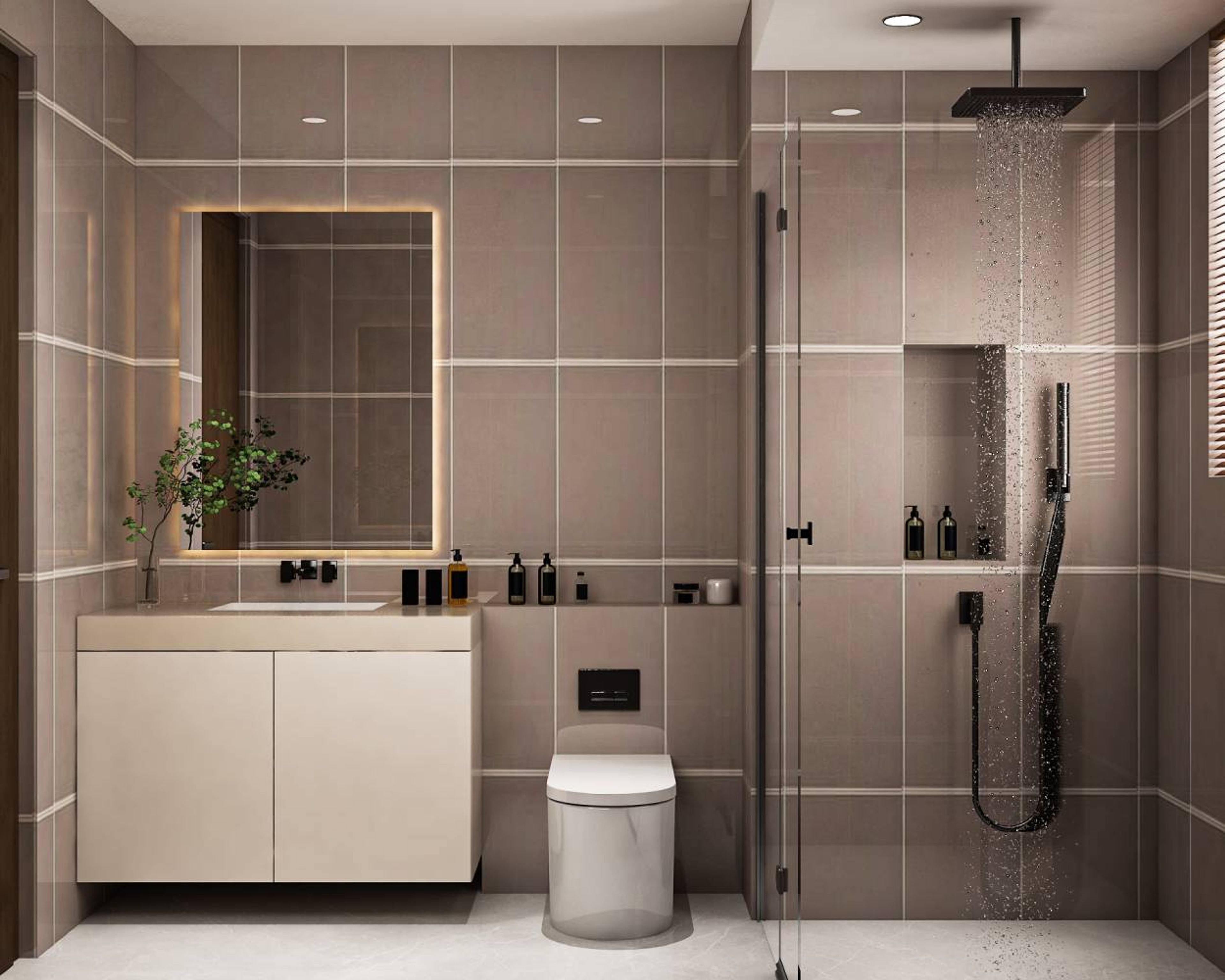 Bathroom Design with Rectangular Mirror and Vanity