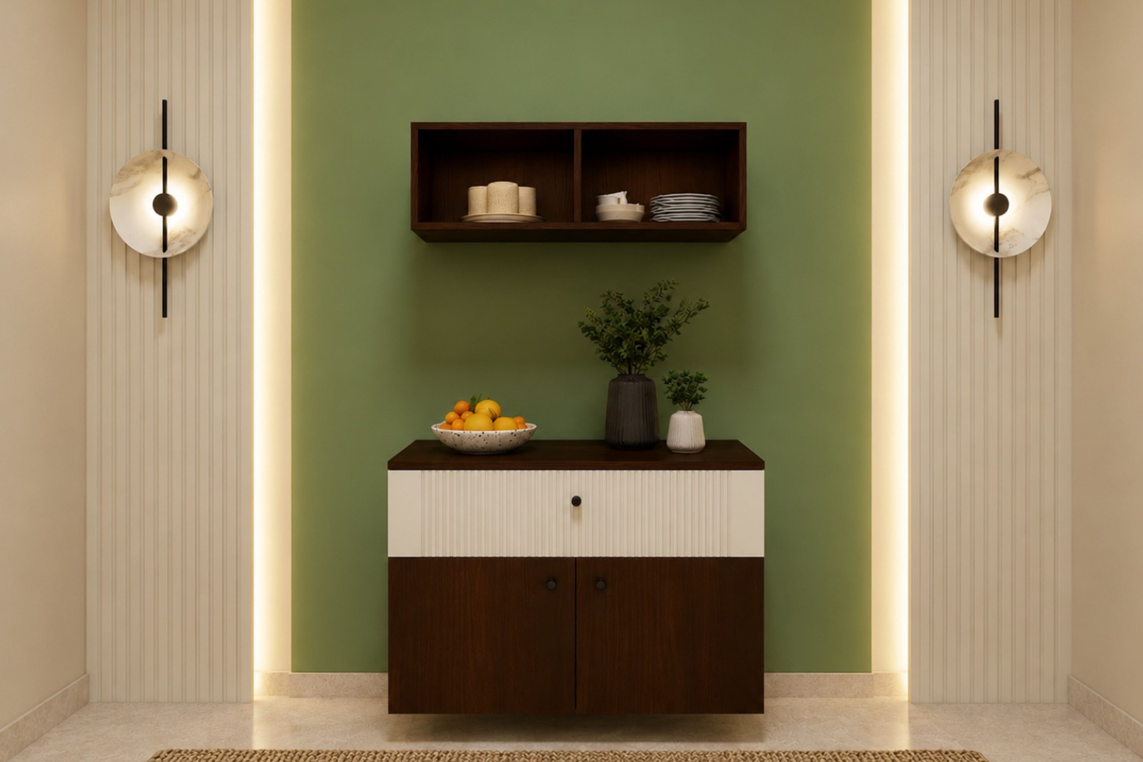 Wood Crockery Unit with Upper Compartments And Lower Cabinet