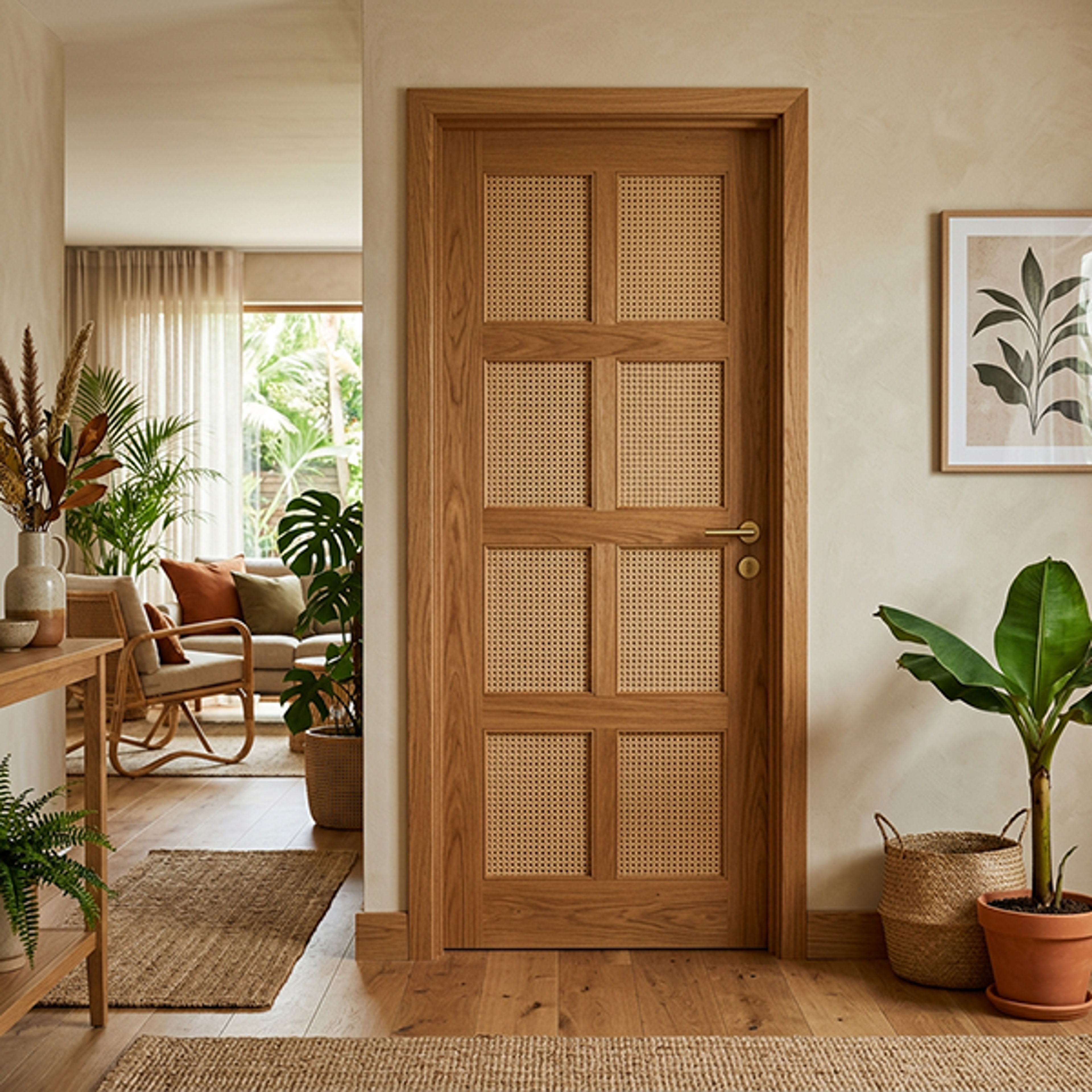 Contemporary Swing Single Bedroom Door Design with Cane Panels