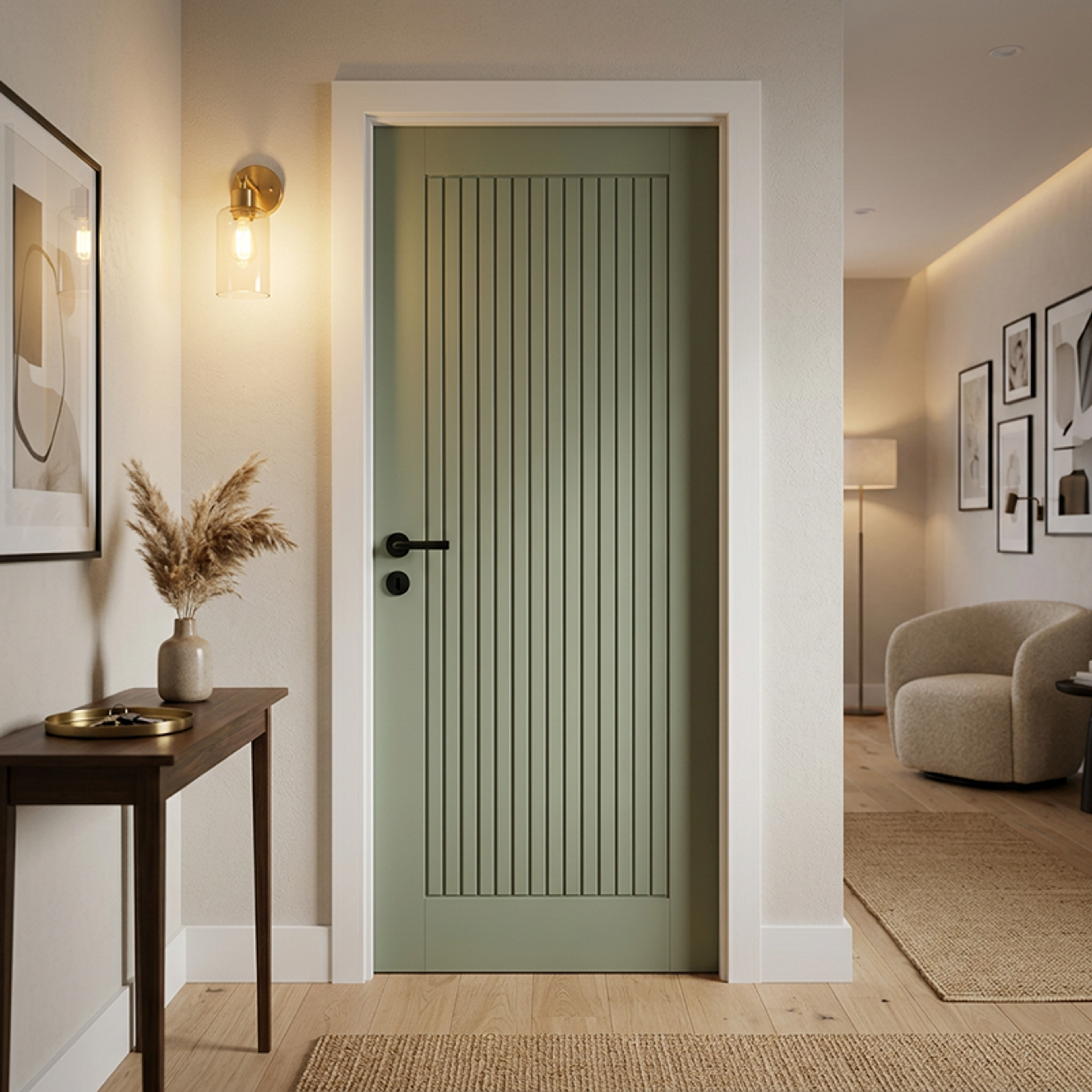 Modern Swing Single Bedroom Door Design with Vertical Grooves
