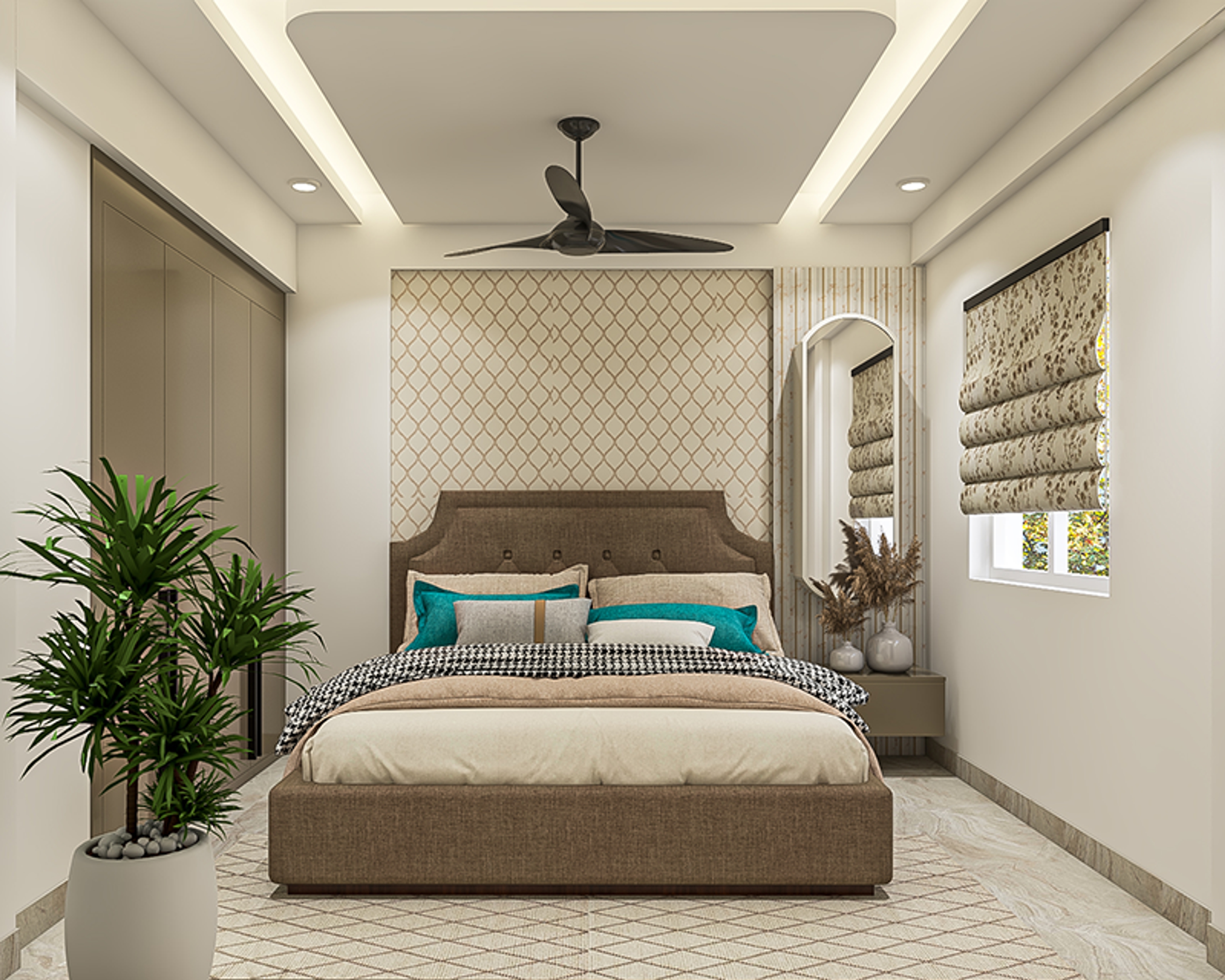 Rectangular Double Layer False Ceiling Design with Spot and Cove Lights