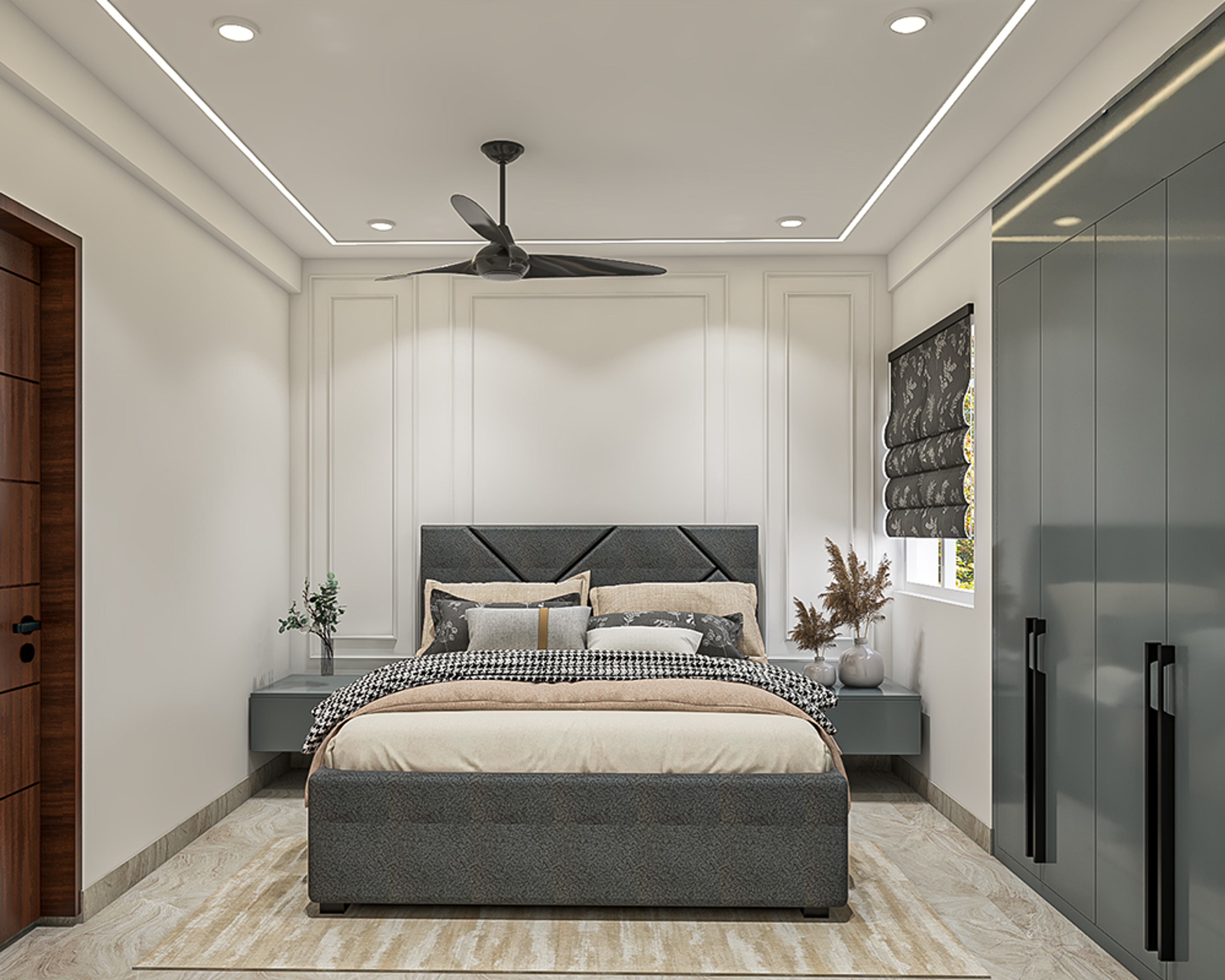 Rectangular Gypsum Single Layer False Ceiling Design with Linear Strip Lighting